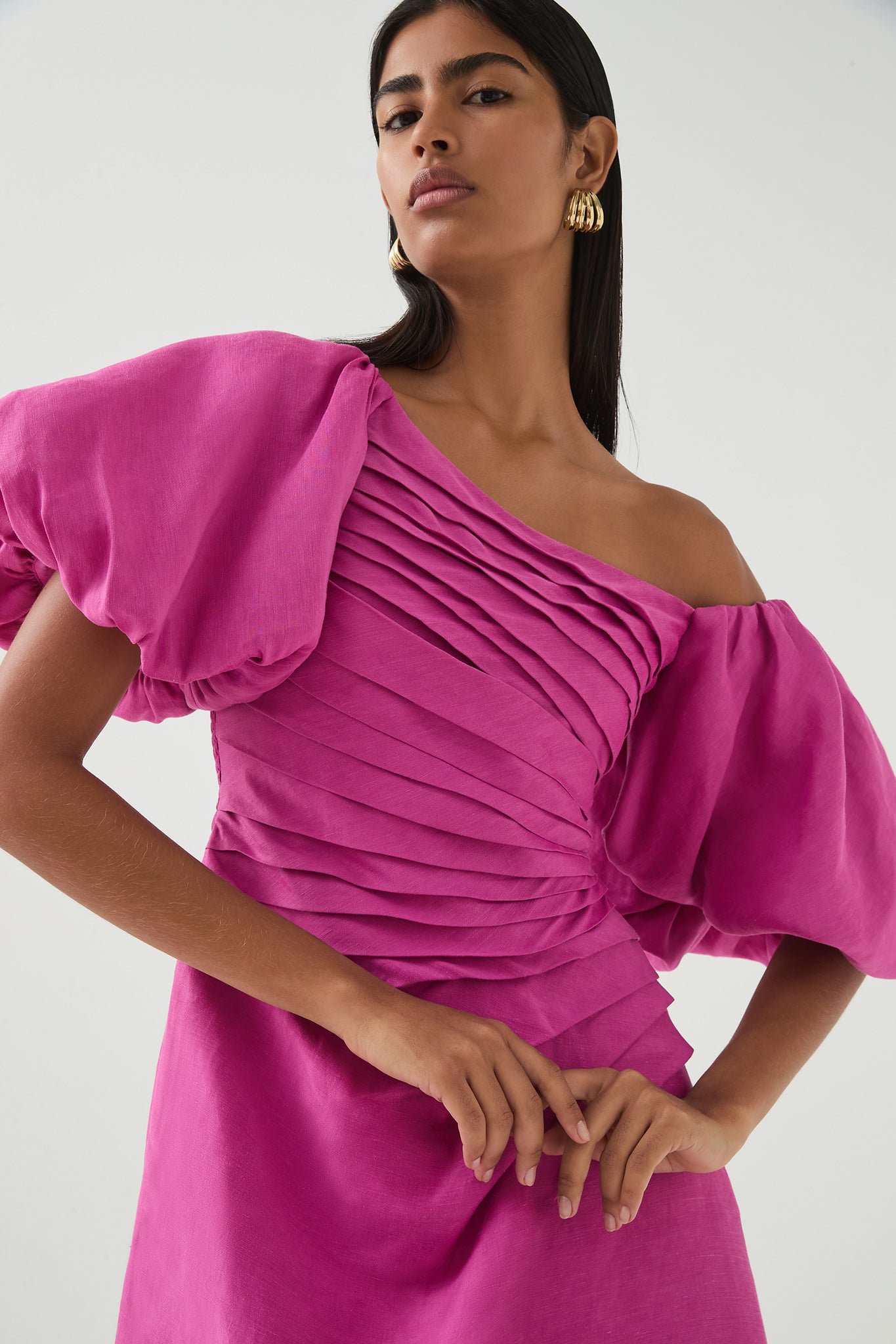 aje cadence ruched midi dress Cadence Ruched Midi Dress-BALLERINA PINK / 4