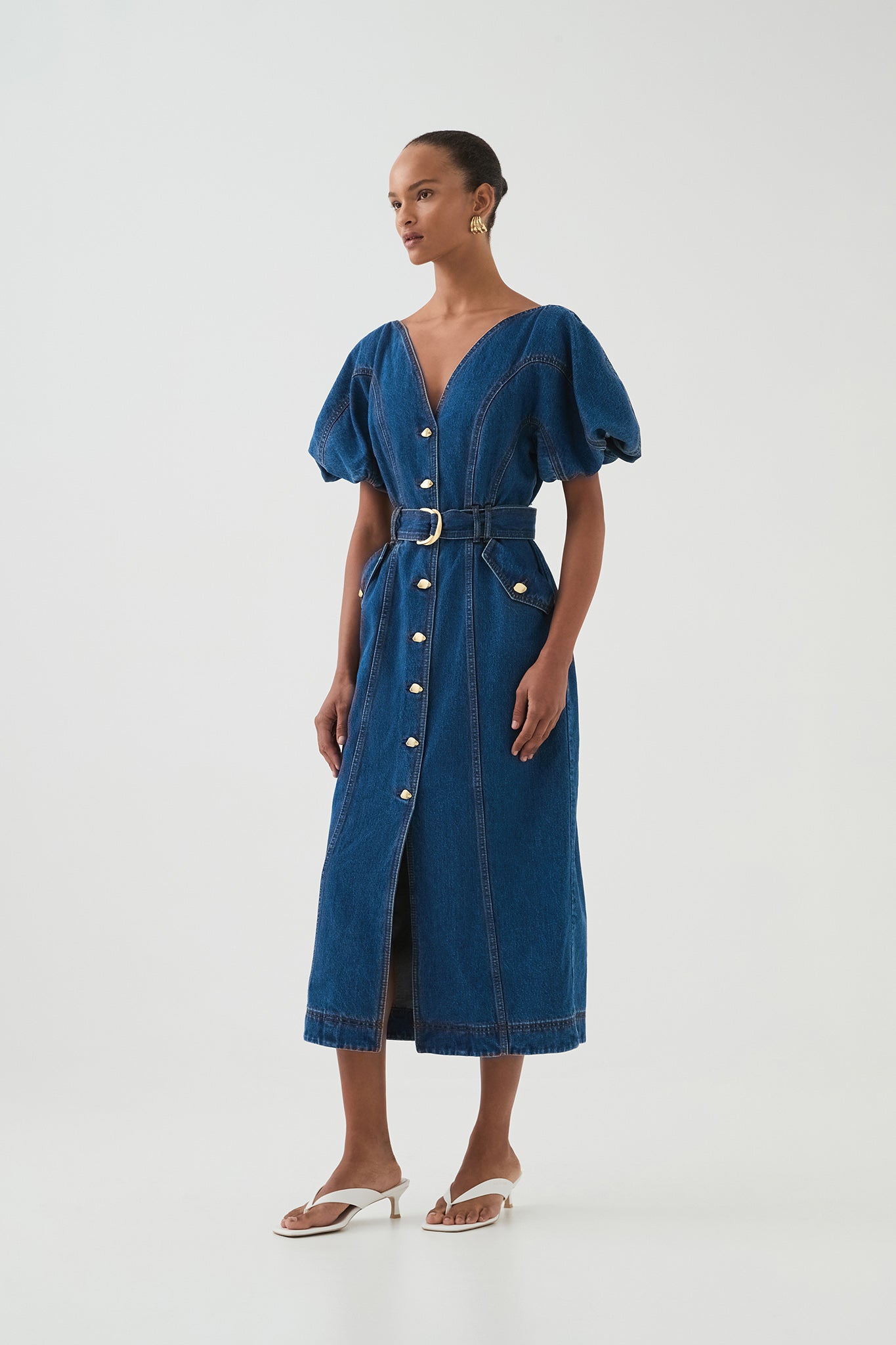 Harper Denim Midi Dress | Classic Wash