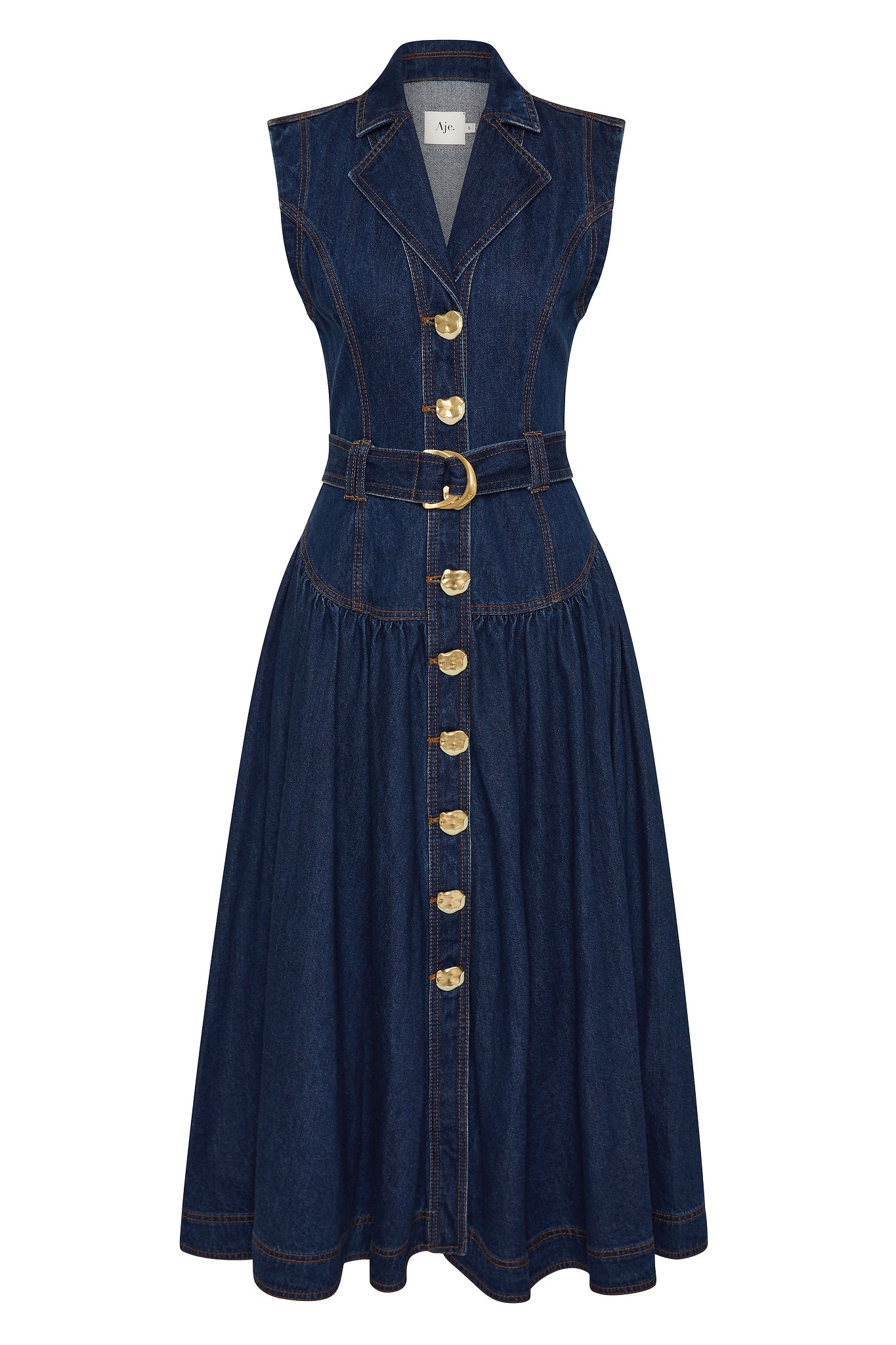 elena belted denim midi dress Aje Elena Belted Denim Midi Dress