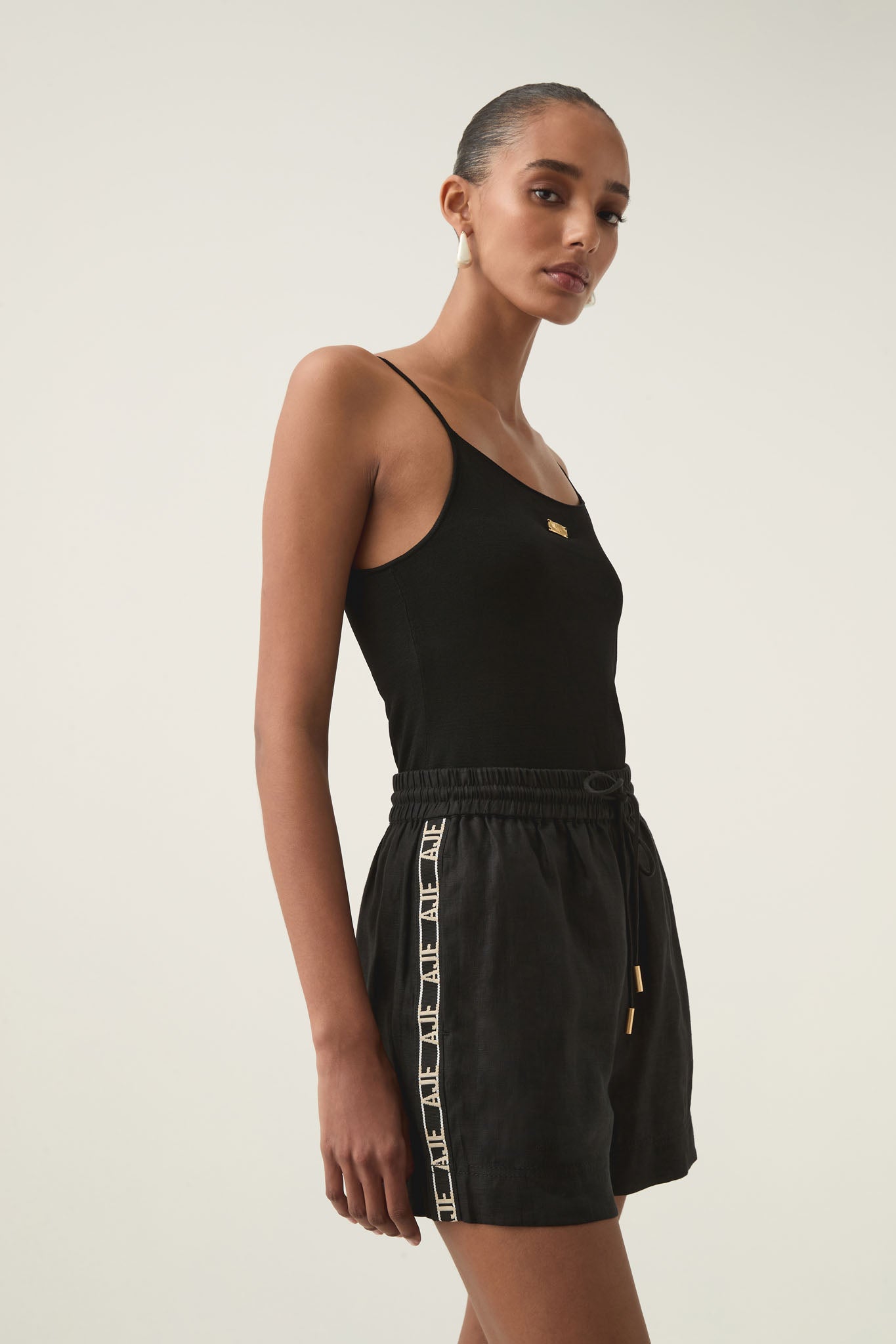 Imogen Shorter Imogen Logo Linen Short | Black | Aje – Aje International