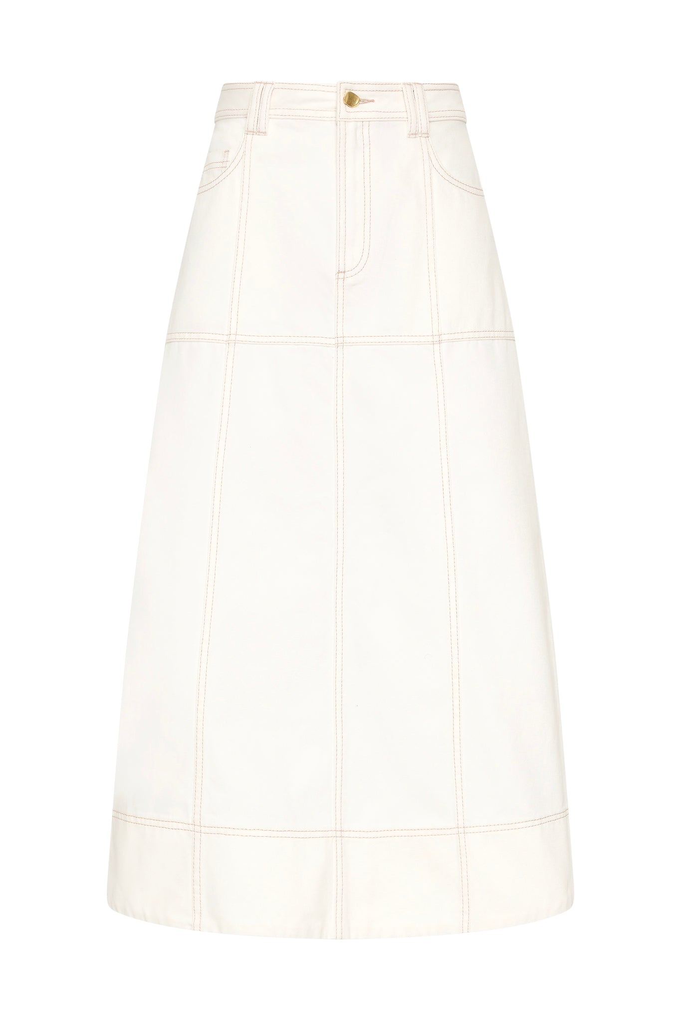 Emilie Denim Midi Skirt-WHITE / 4 Emilie Denim Midi Skirt-WHITE / 4