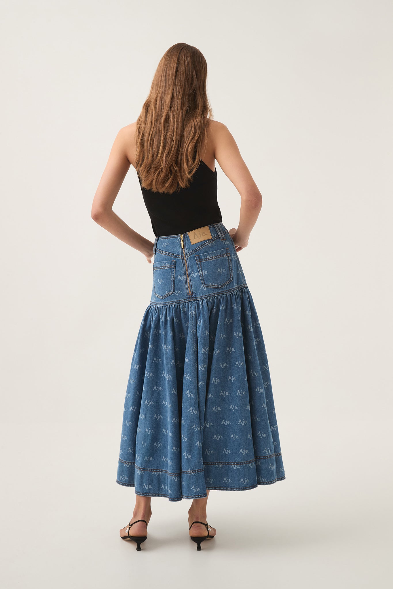 Ratio Logo Denim Midi Skirt