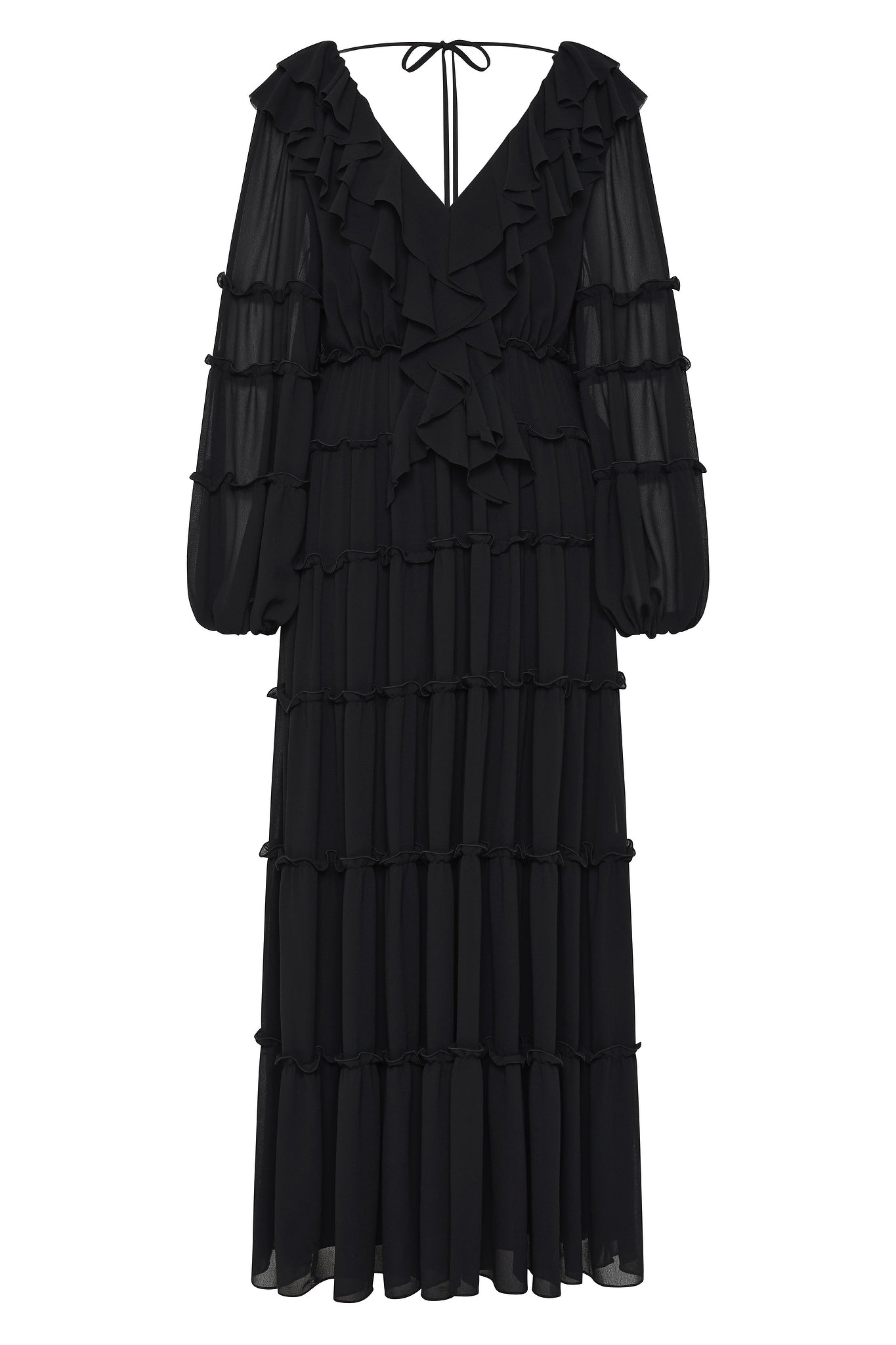 Protea Ruffle Maxi Dress-BLACK / 4 Protea Ruffle Maxi Dress-BLACK / 4