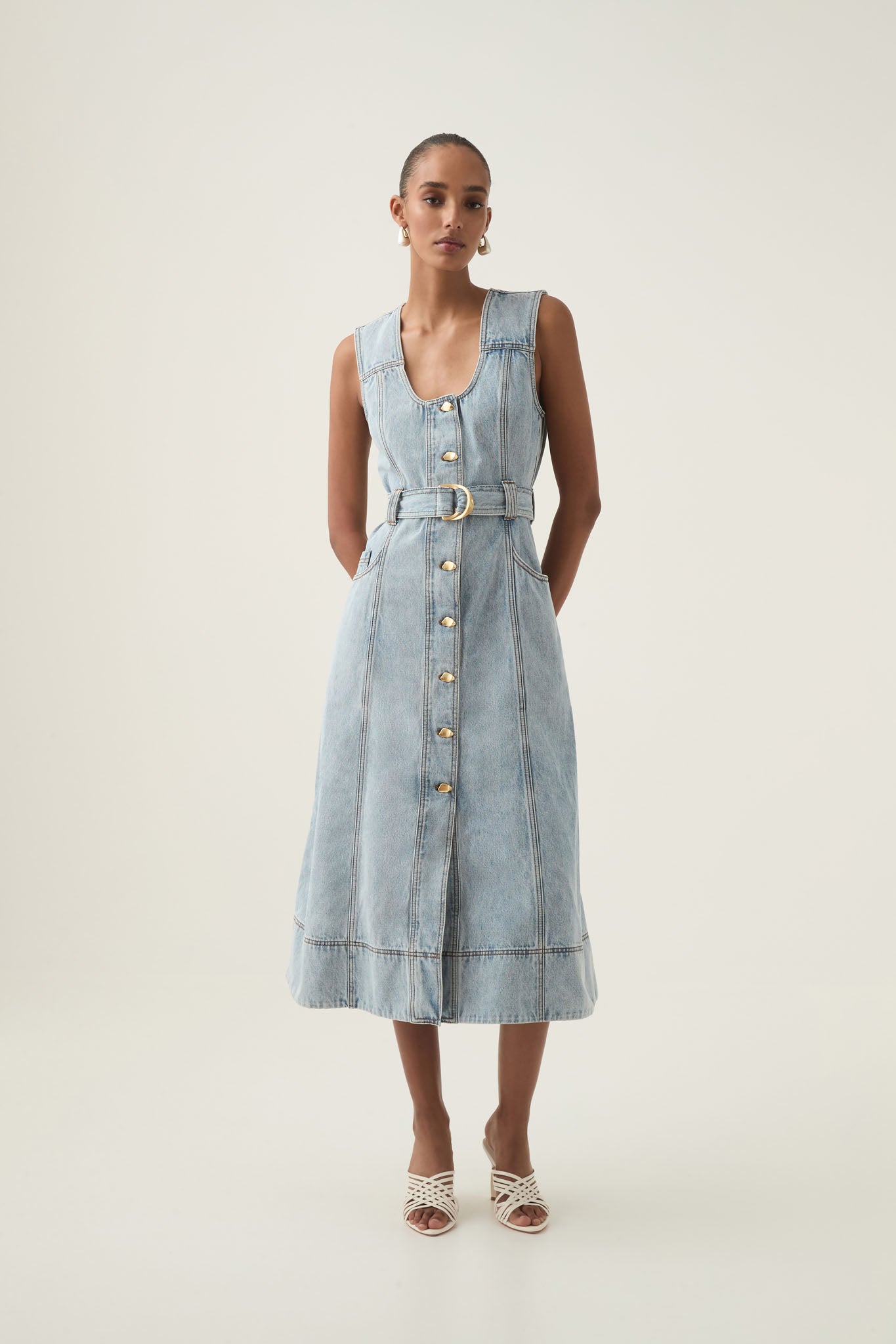 Aura Denim Midi Dress-SEA SPRAY WASH / 4