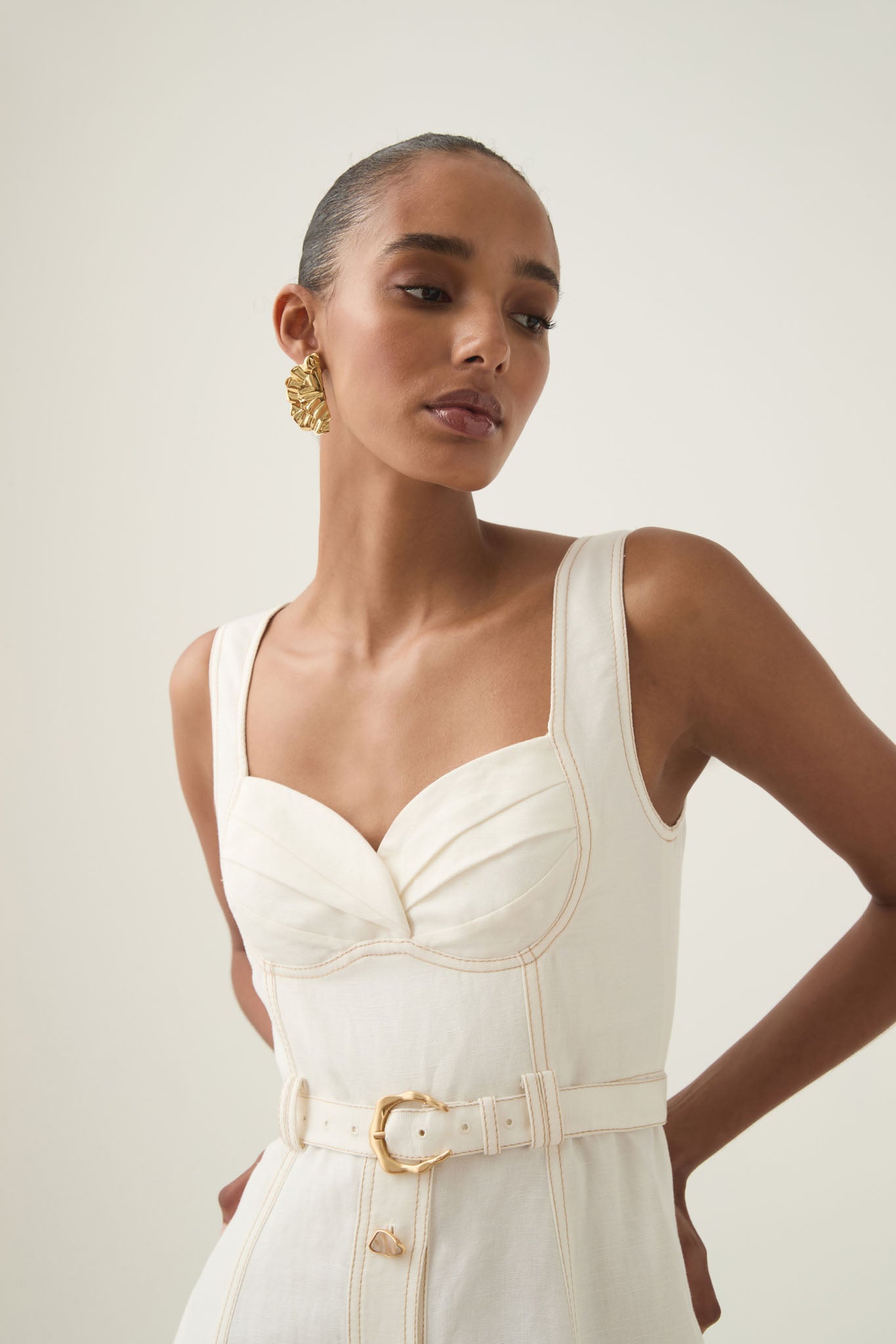 aje primary belted midi dress Primary Belted Midi Dress-IVORY / 4
