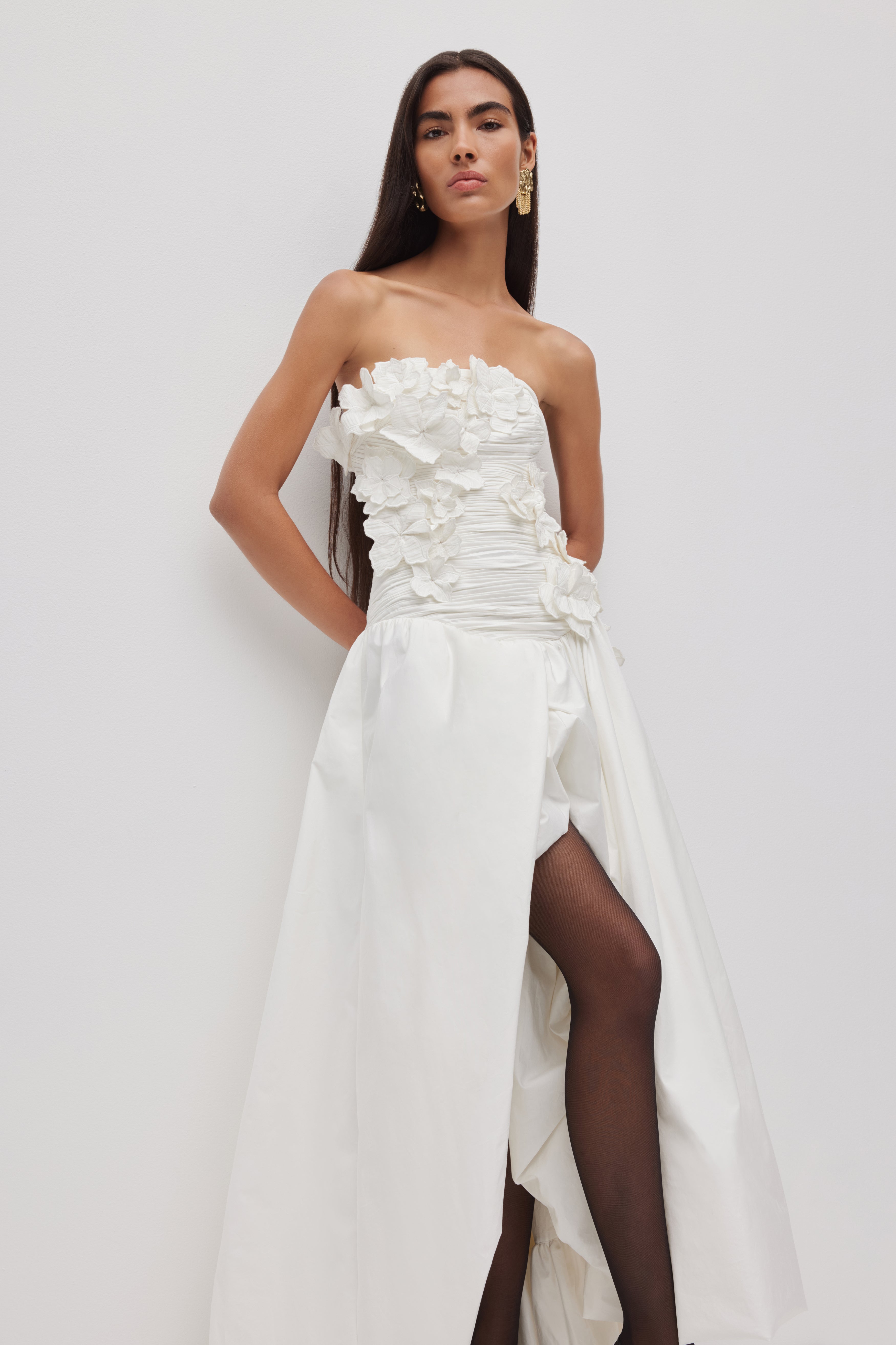 aje ivory dress Aje Violette Bubble Hem Maxi Dress in Ivory