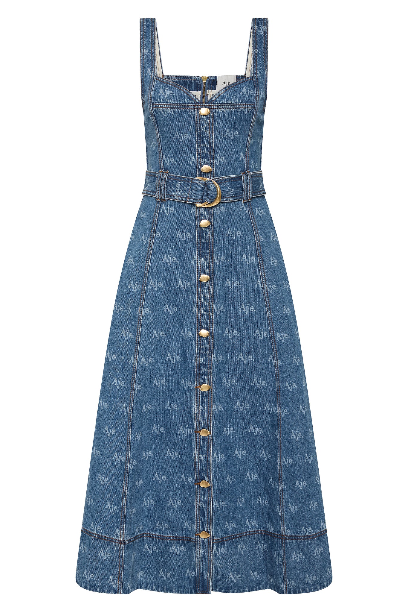ratio logo denim mini dress Ratio Logo Denim Midi Dress-LOGO WASH / 4