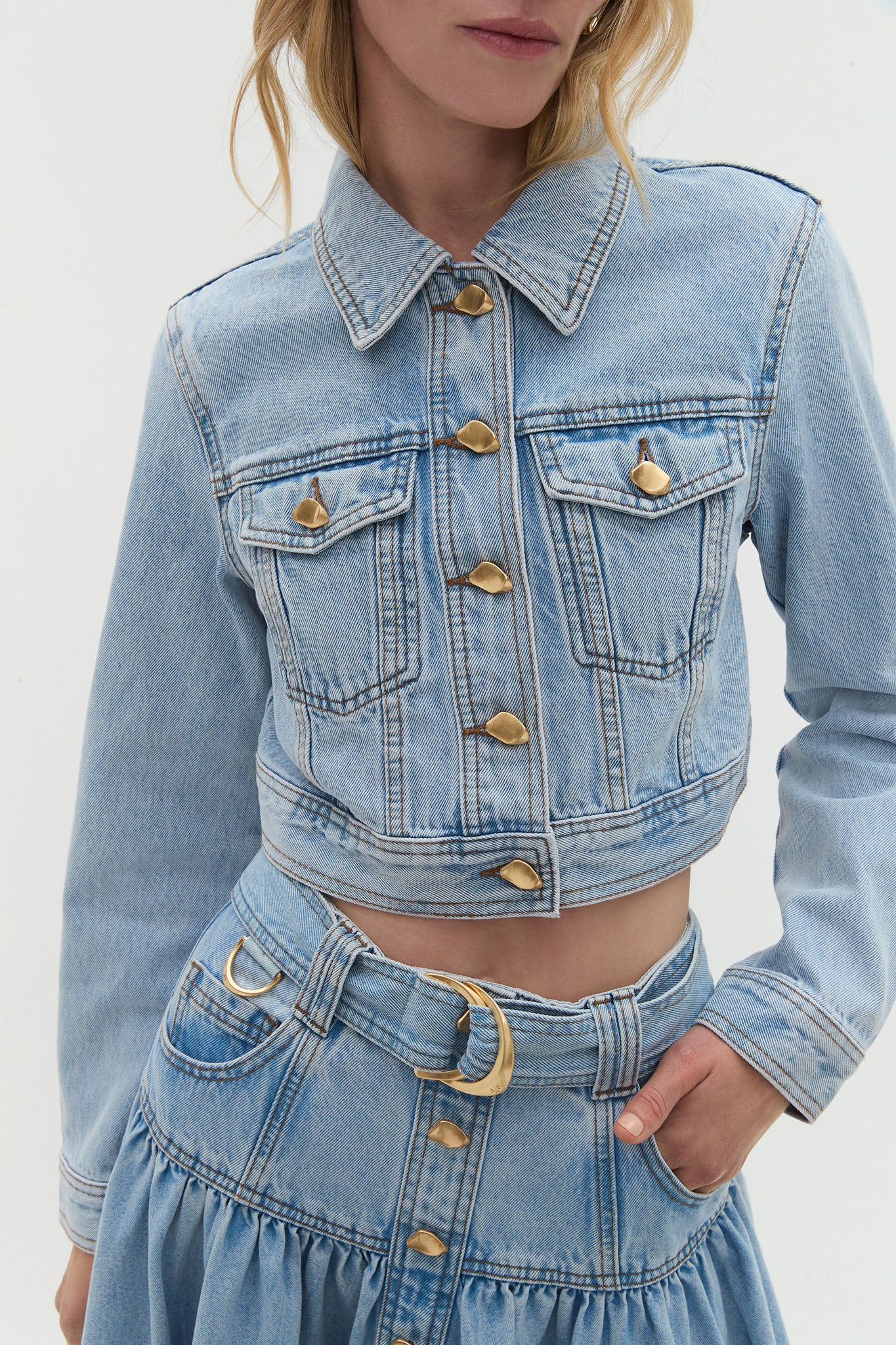 Kai Denim Cropped Jacket | Light Wash Blue | Aje – Aje International