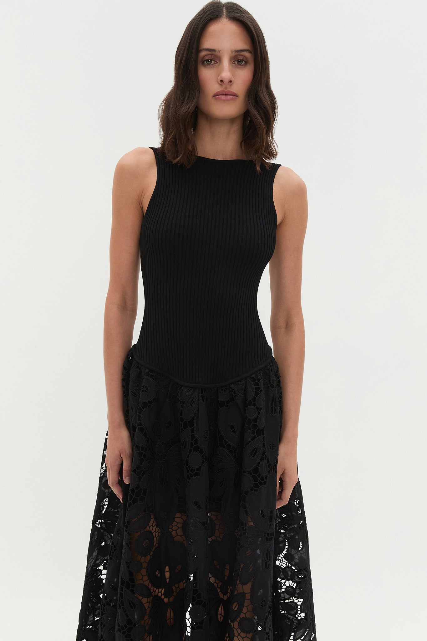 Atlas Knit Midi Dress-BLACK / L Atlas Knit Midi Dress-BLACK / L