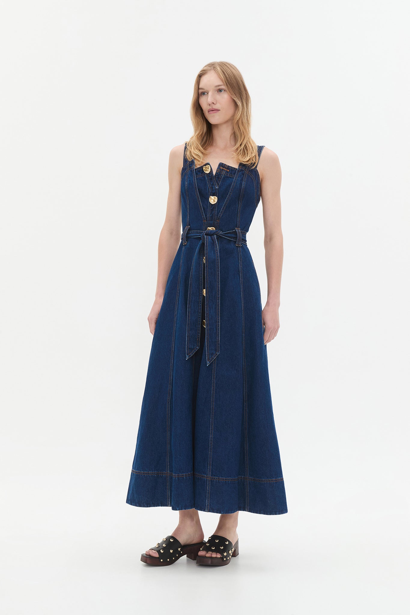 aje enigma denim midi dress Enigma Denim Midi Dress | Tie Dye Indigo