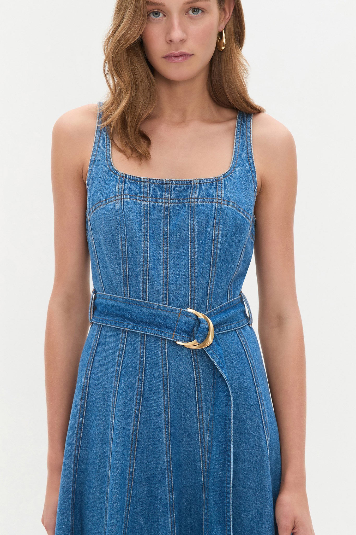 aje ray denim midi dress Ray Denim Midi Dress-SEA SPRAY WASH / 4