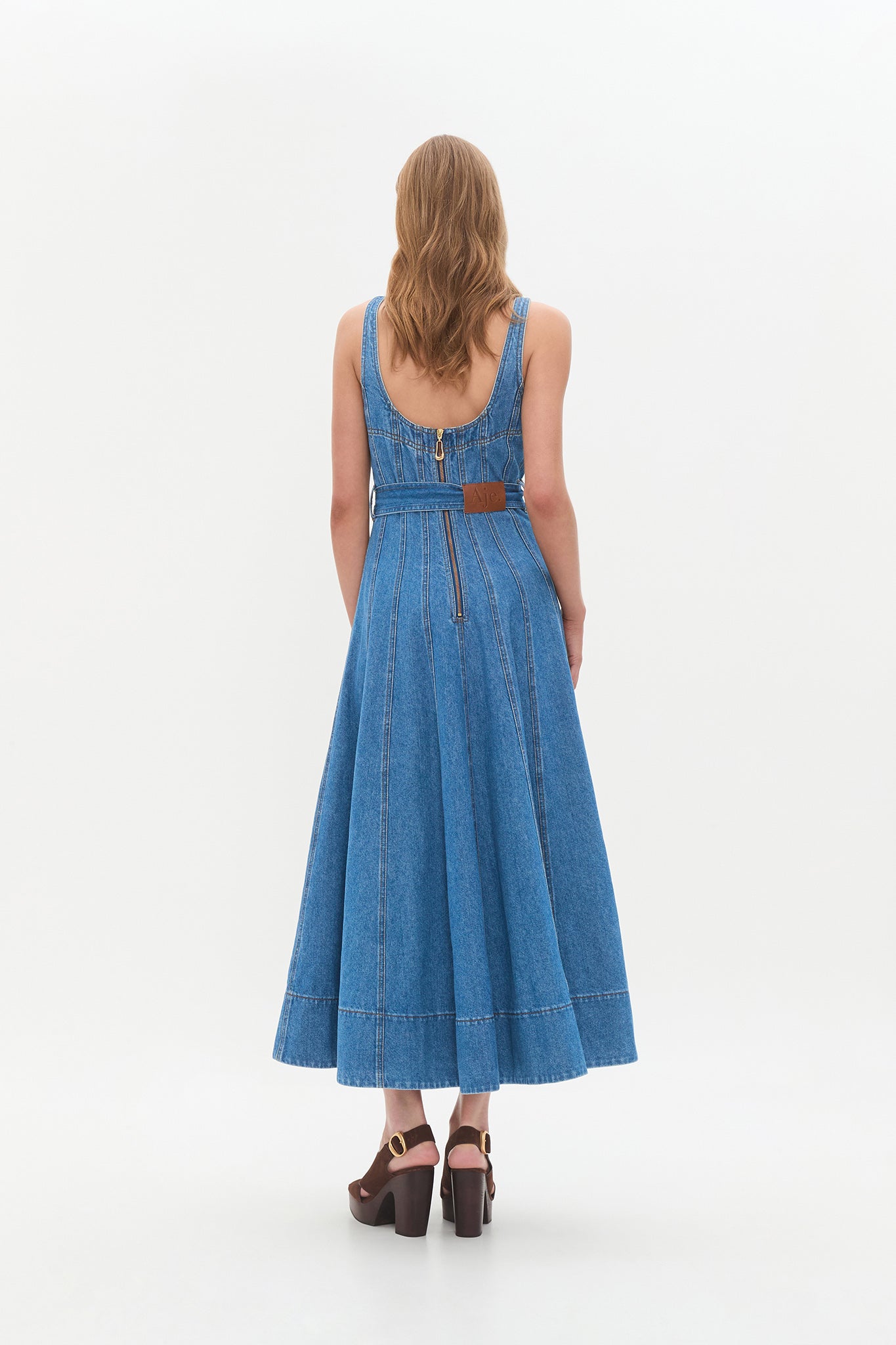 aje ray denim midi dress Ray Denim Midi Dress-SEA SPRAY WASH / 4