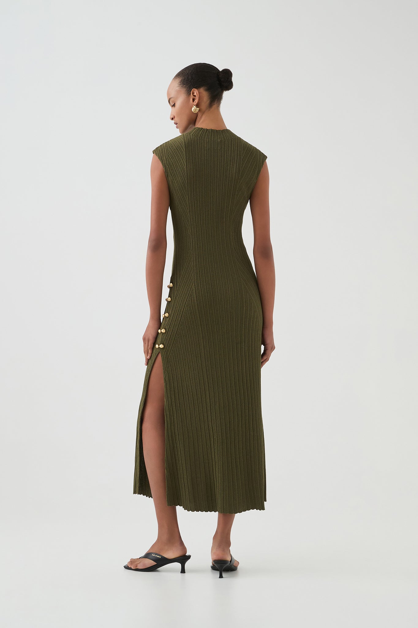 Leandra Knit Midi Dress | Metallic Khaki