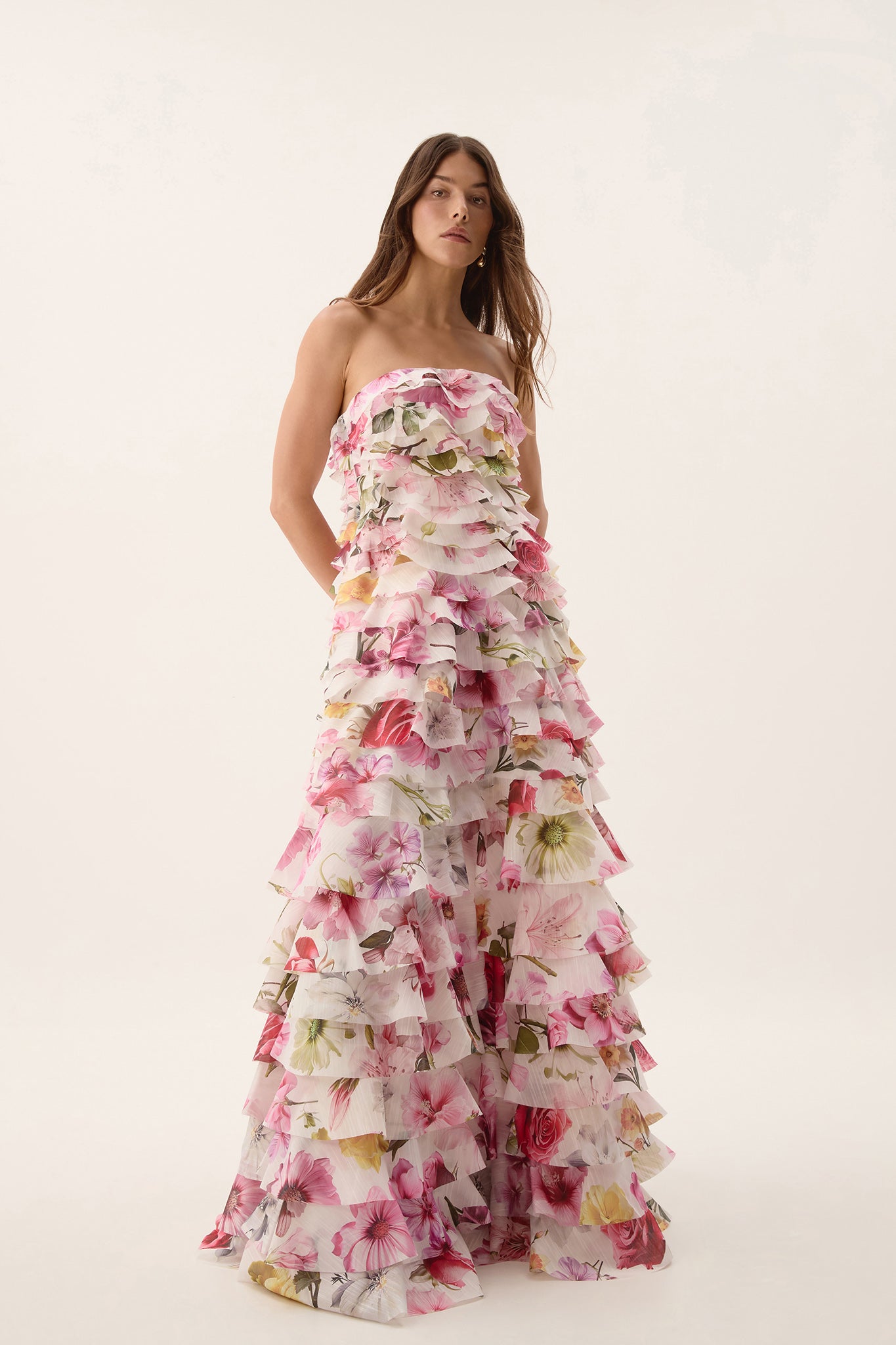 Fleur Pleated Gown-COLLAGE FLORAL / 4 Fleur Pleated Gown-COLLAGE FLORAL / 4