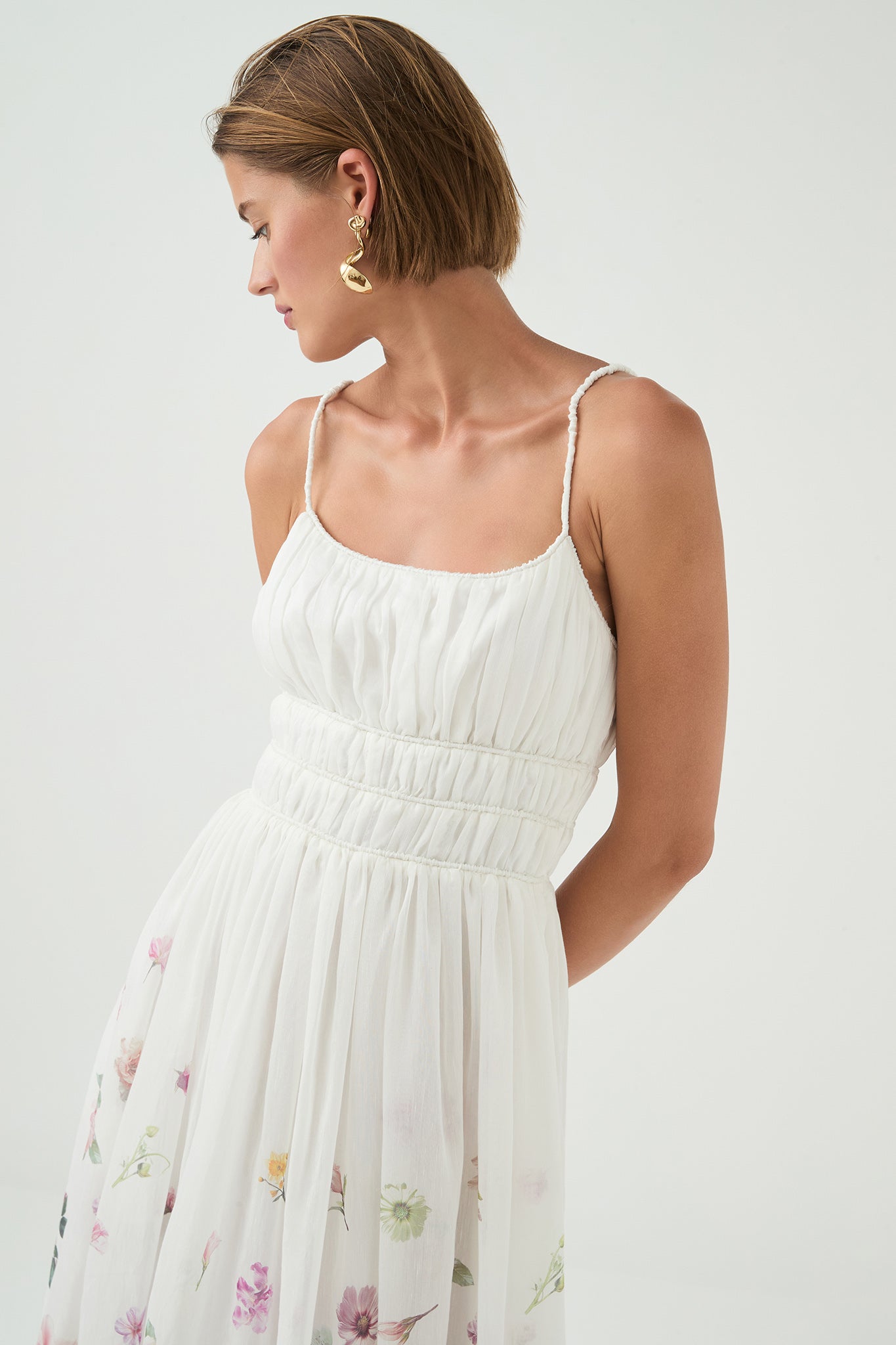 aje white maxi dress Aje Carina Floral Strapless Maxi Dress | White