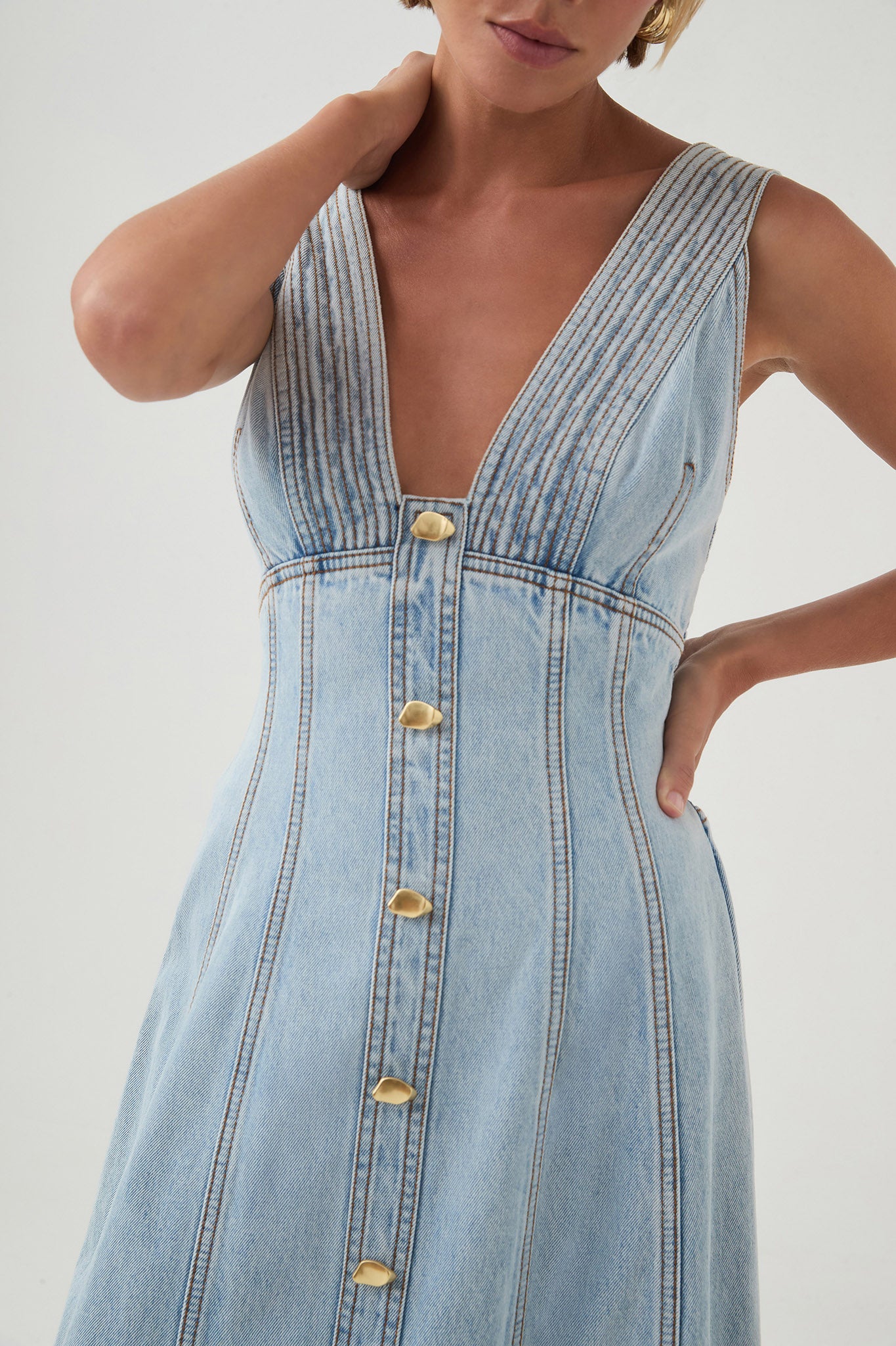 aje coast denim dress Coast Denim Mini Dress-LIGHT SKY WASH / 4