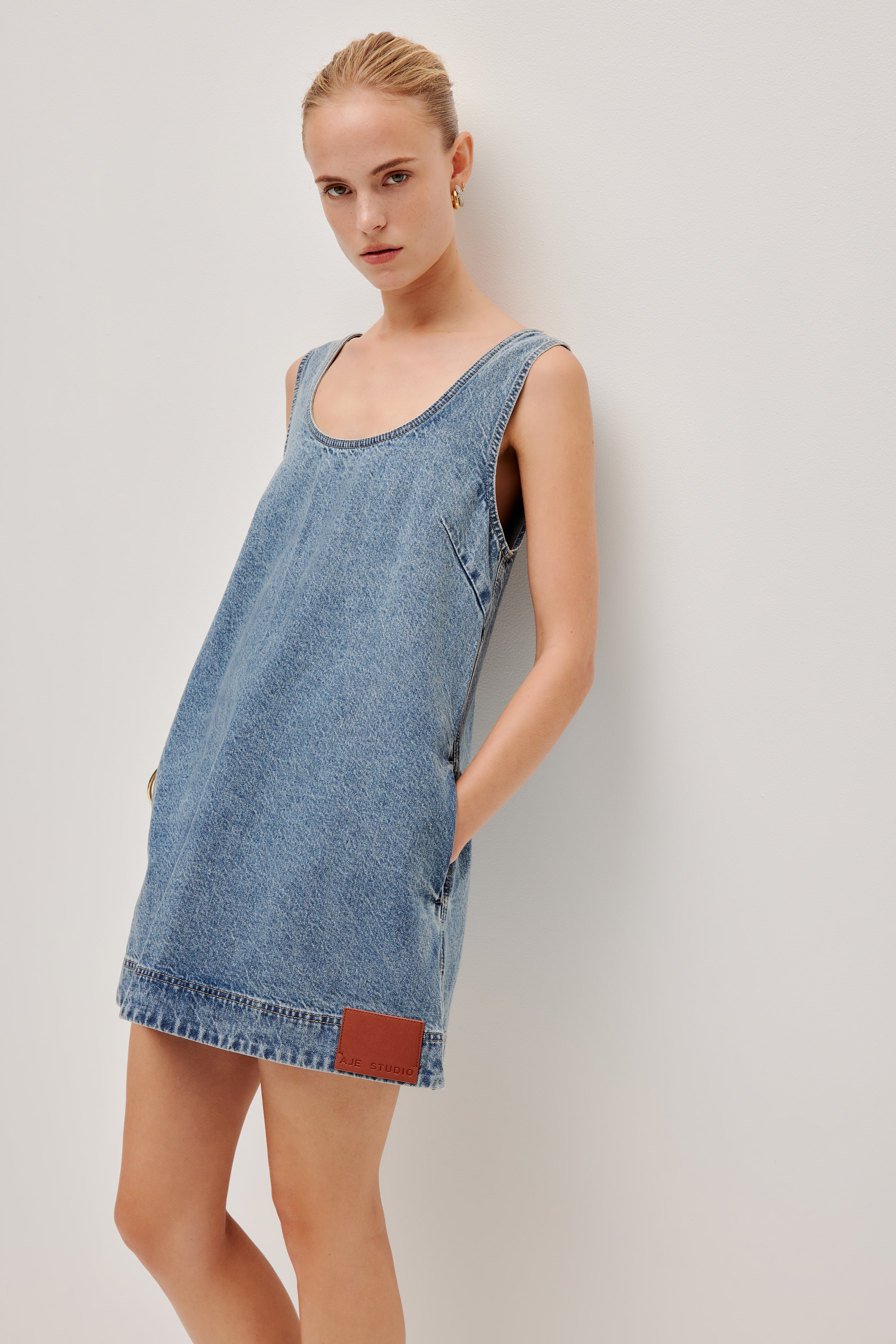aje denim dress Blues Denim Mini Dress-90'S WASH / 4