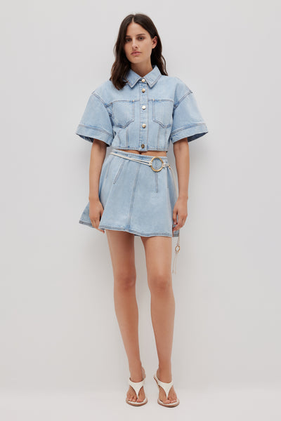 Zella Cropped Denim Shirt | Ocean Blue | Aje Studio – Aje