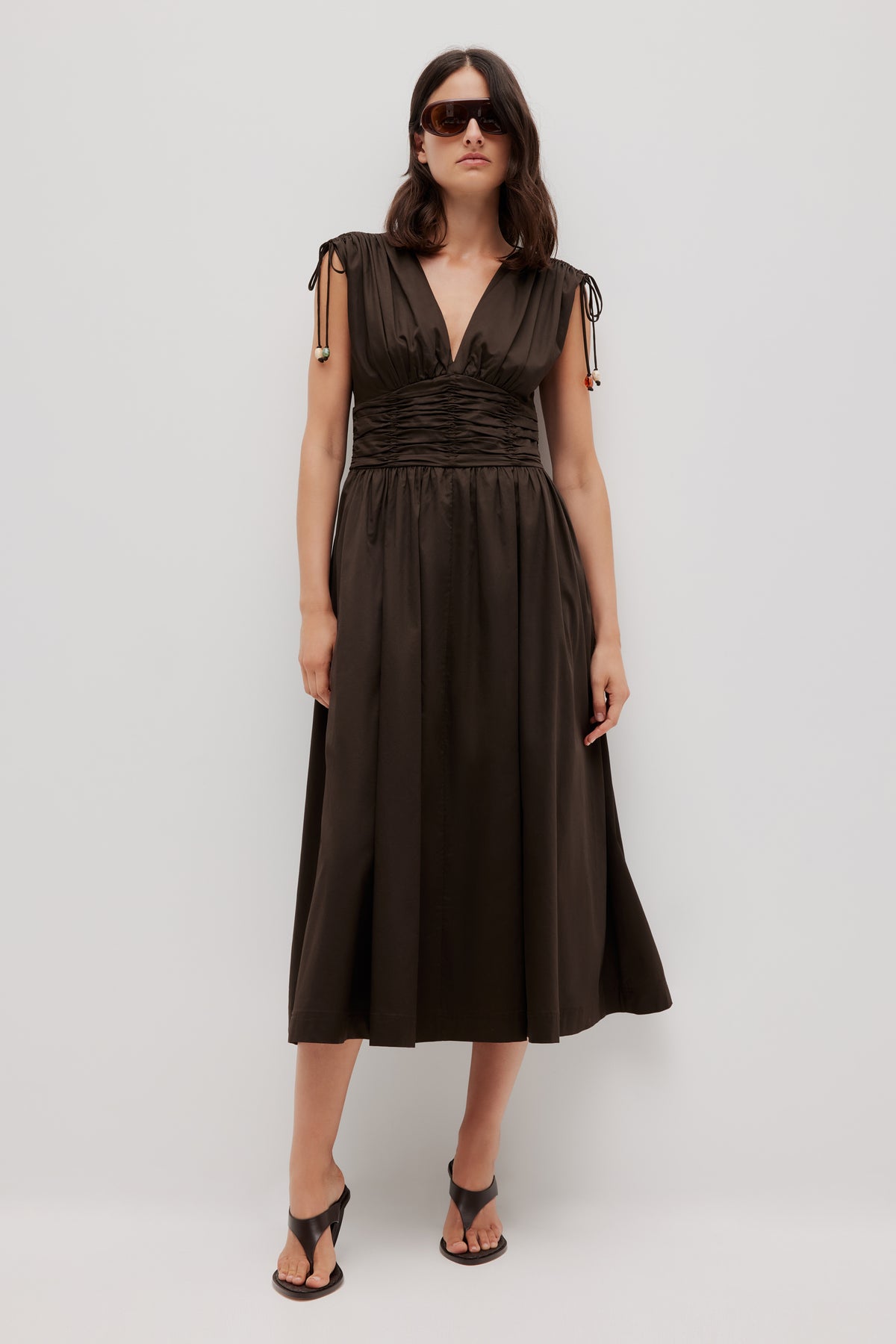 aje chocolate brown dress Laure Midi | Deep Size:Large (UK 16-18) Tassels embellishment at hem65% dark romantic wedding dress Sheer Tencel A-Line Midi