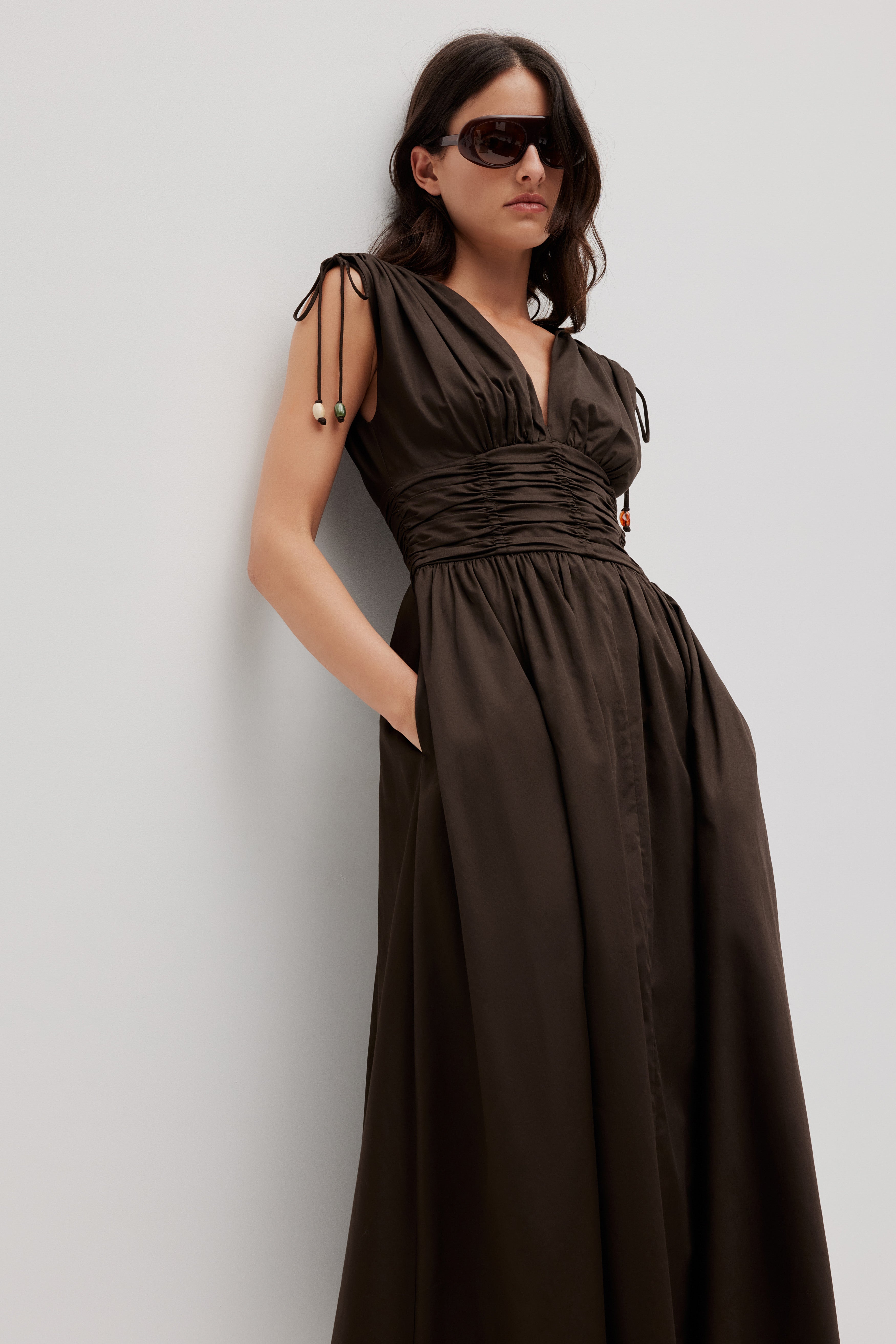 aje chocolate brown dress Sevilla Maxi Dress-CHOCOLATE / 4