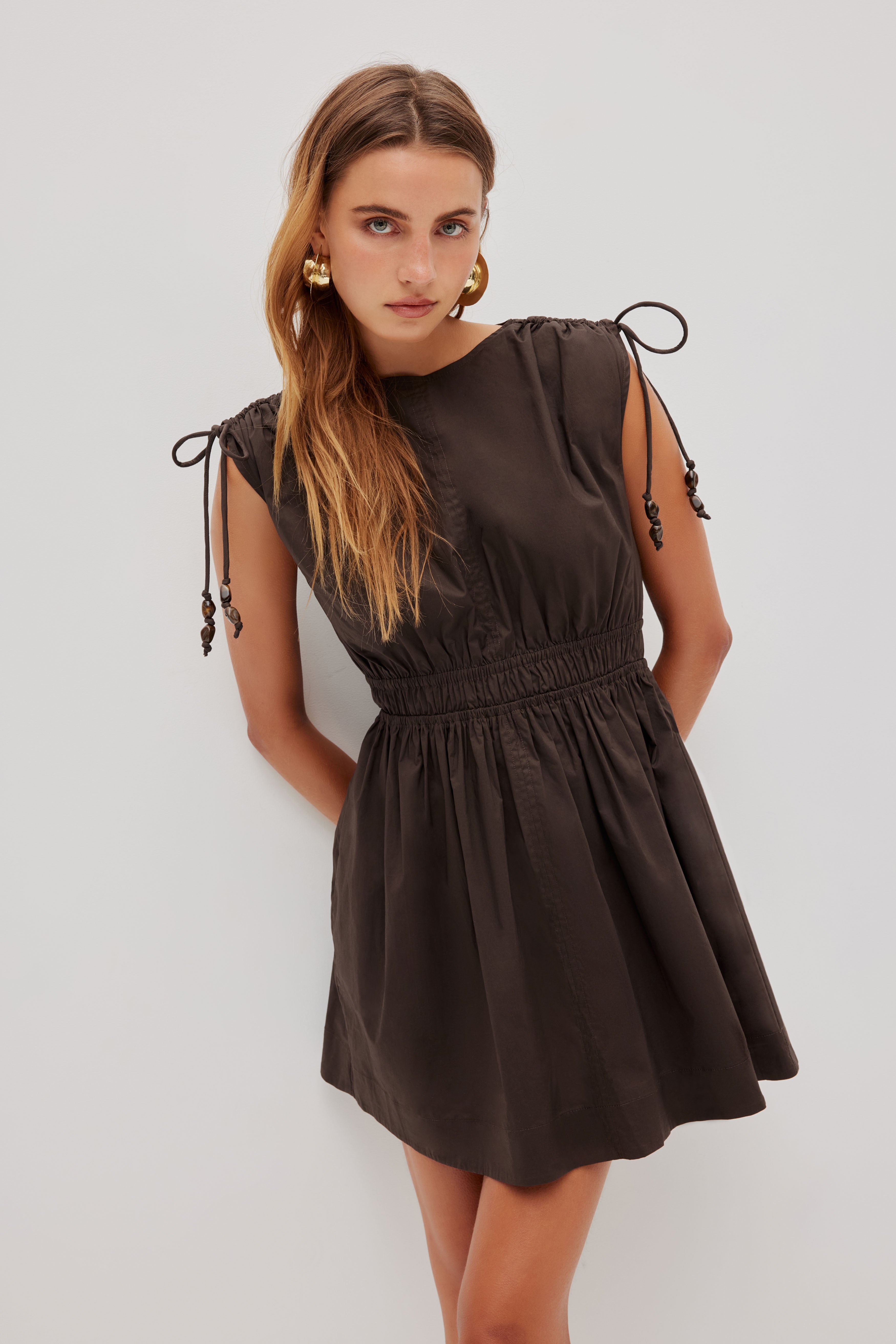 Astra Tie Mini Dress-DEEP CHOCOLATE / 4