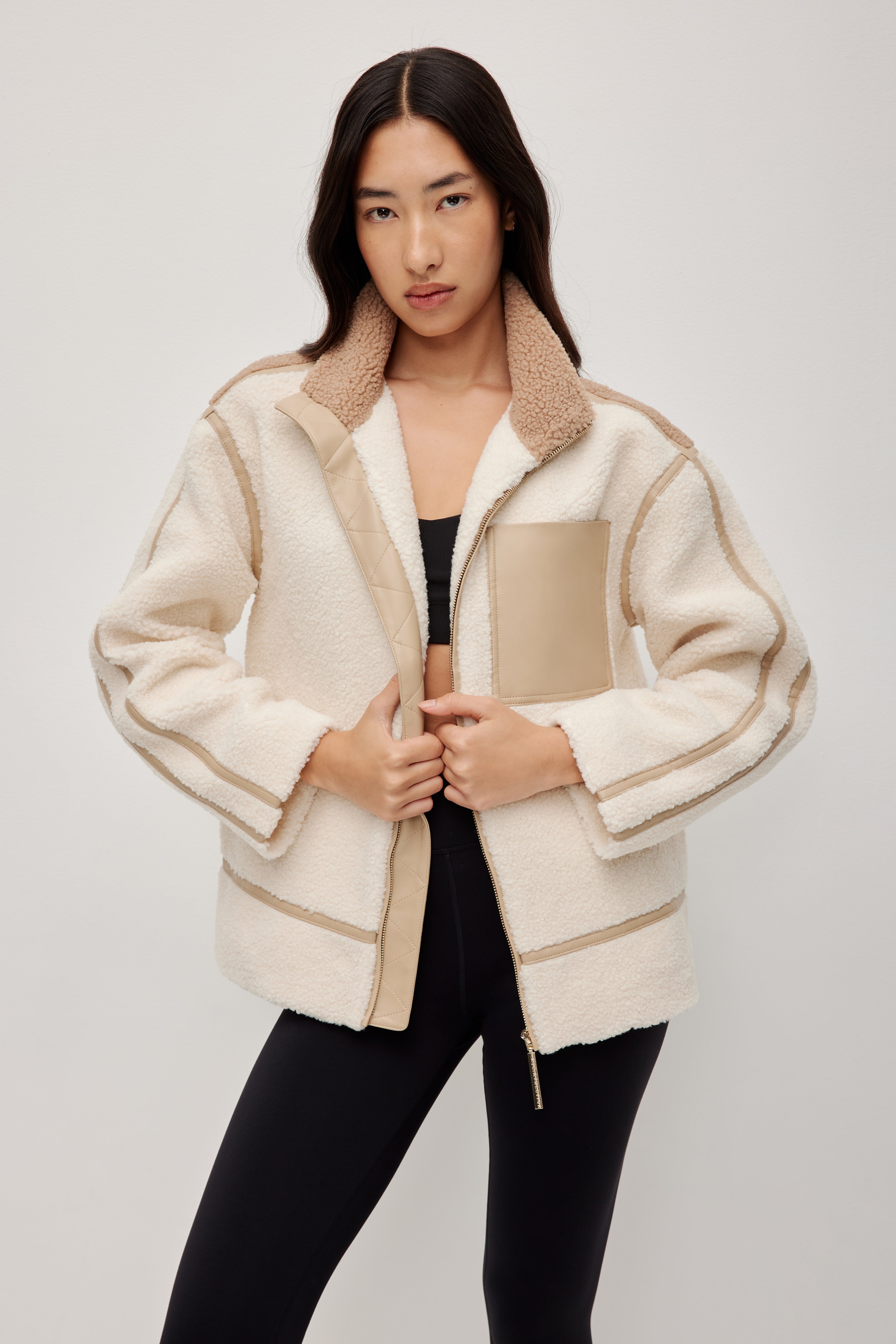 Panelled Sherpa Jacket | Ivory | Aje Studio – Aje International