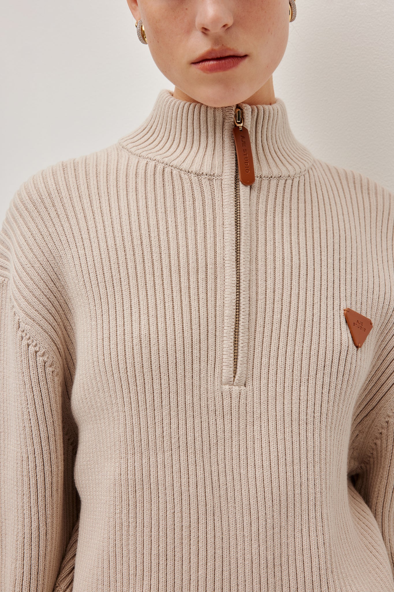 familiar × ajew Kenna 1/2 Zip Knit | Natural | Aje Studio – Aje ROW