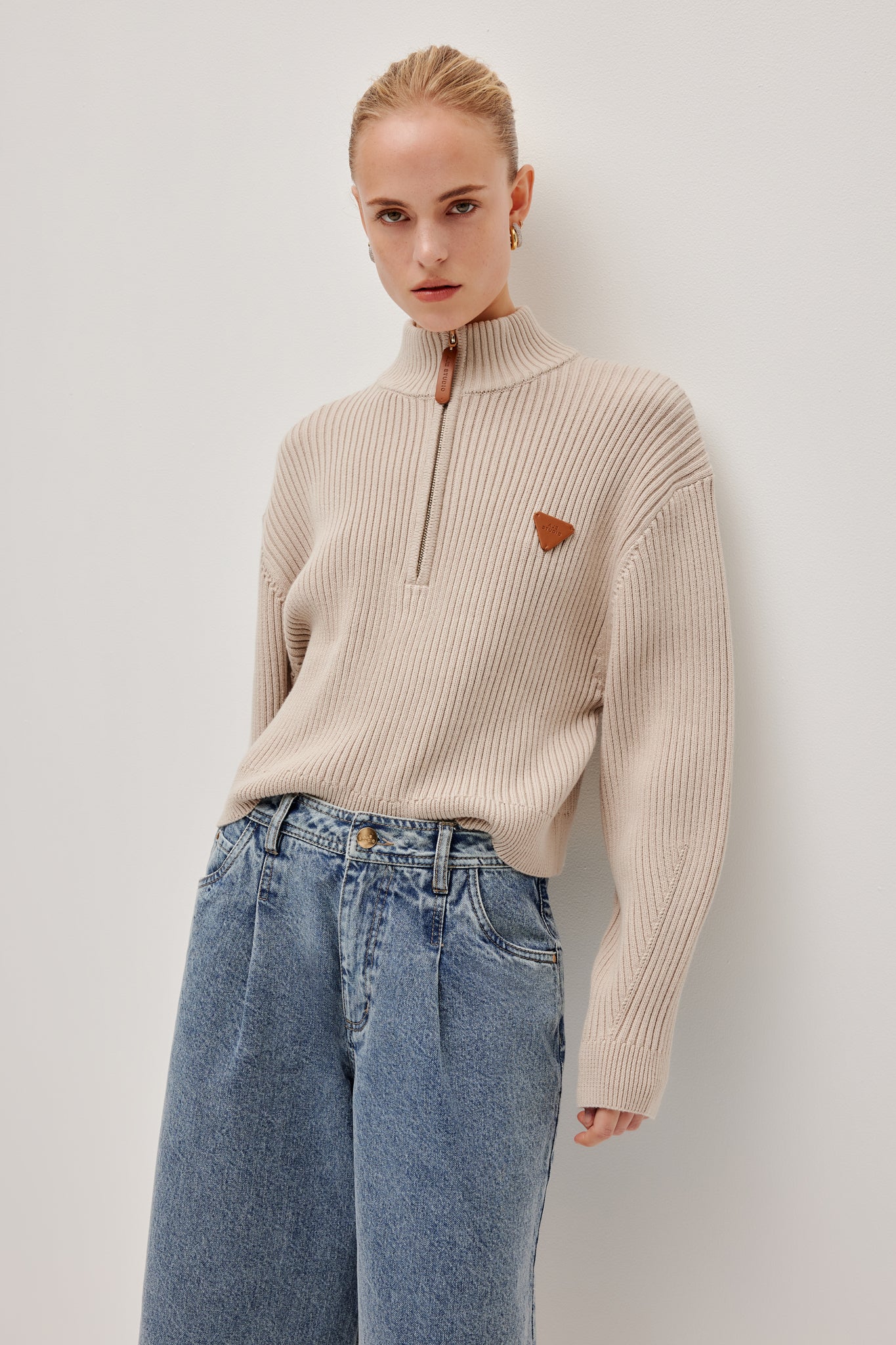 Kenna 1/2 Zip Knit | Natural | Aje Studio – Aje ROW