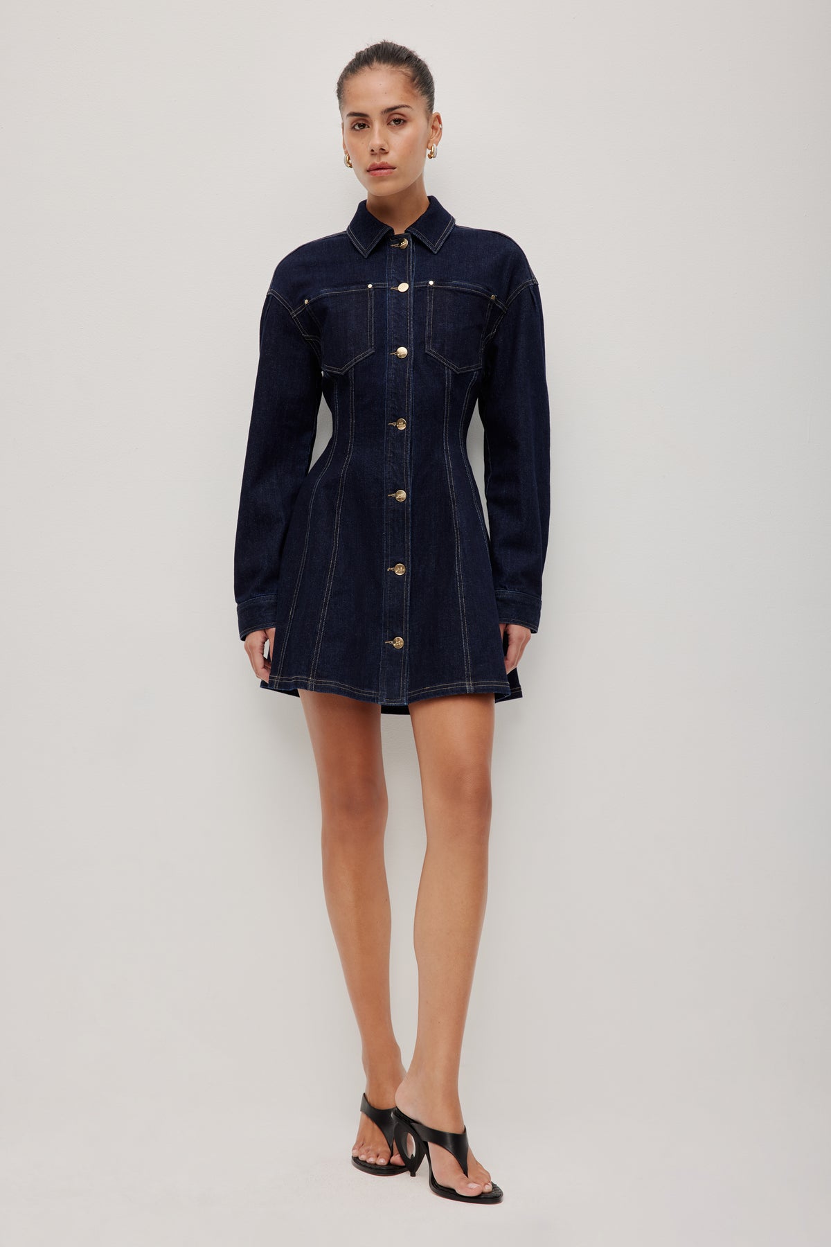 aje denim dress sale Marcelline | Rinse Wash Loxley denim Color:Brown Leather Mid-East Lilac Satin Modest Gown