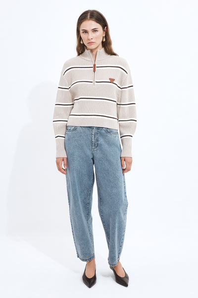 Clara 1/4 Zip Stripe Jumper | Sand Stripe | Aje Studio – Aje