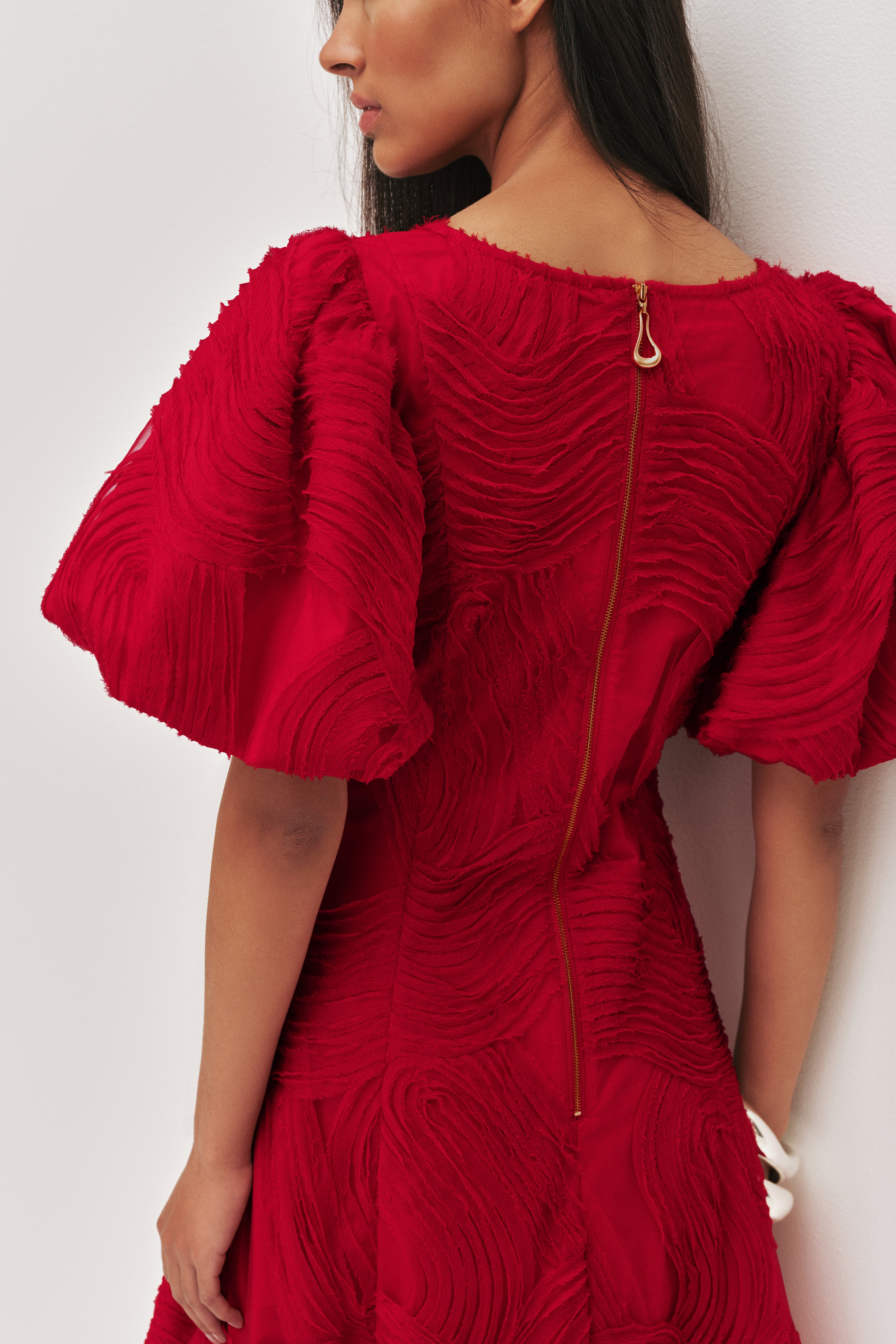aje red dress Aje. Hybrid Pleated Linen-blend Midi Dress in Red