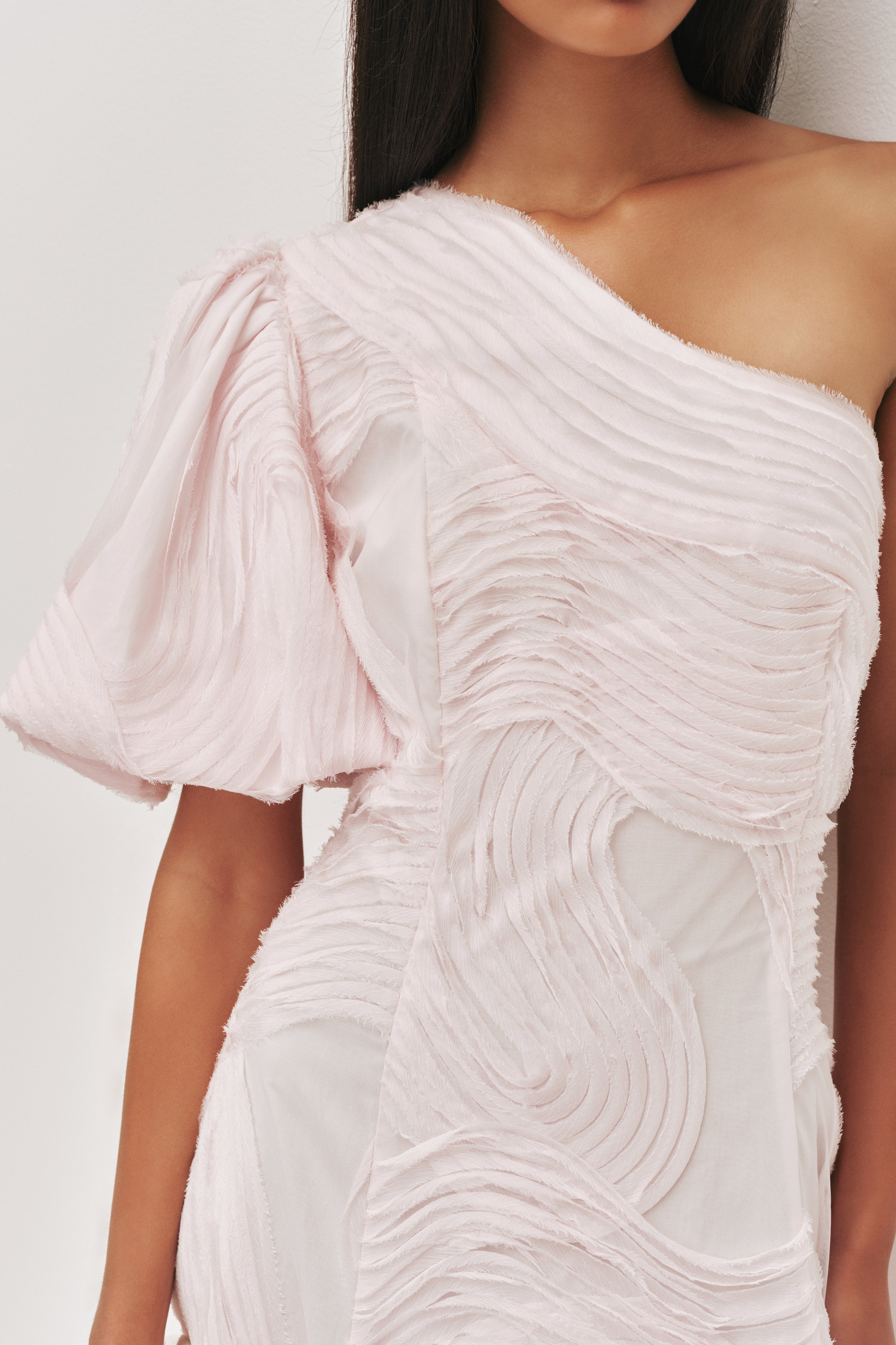 aje one shoulder dress Wave One Shoulder Dress | Pastel Pink