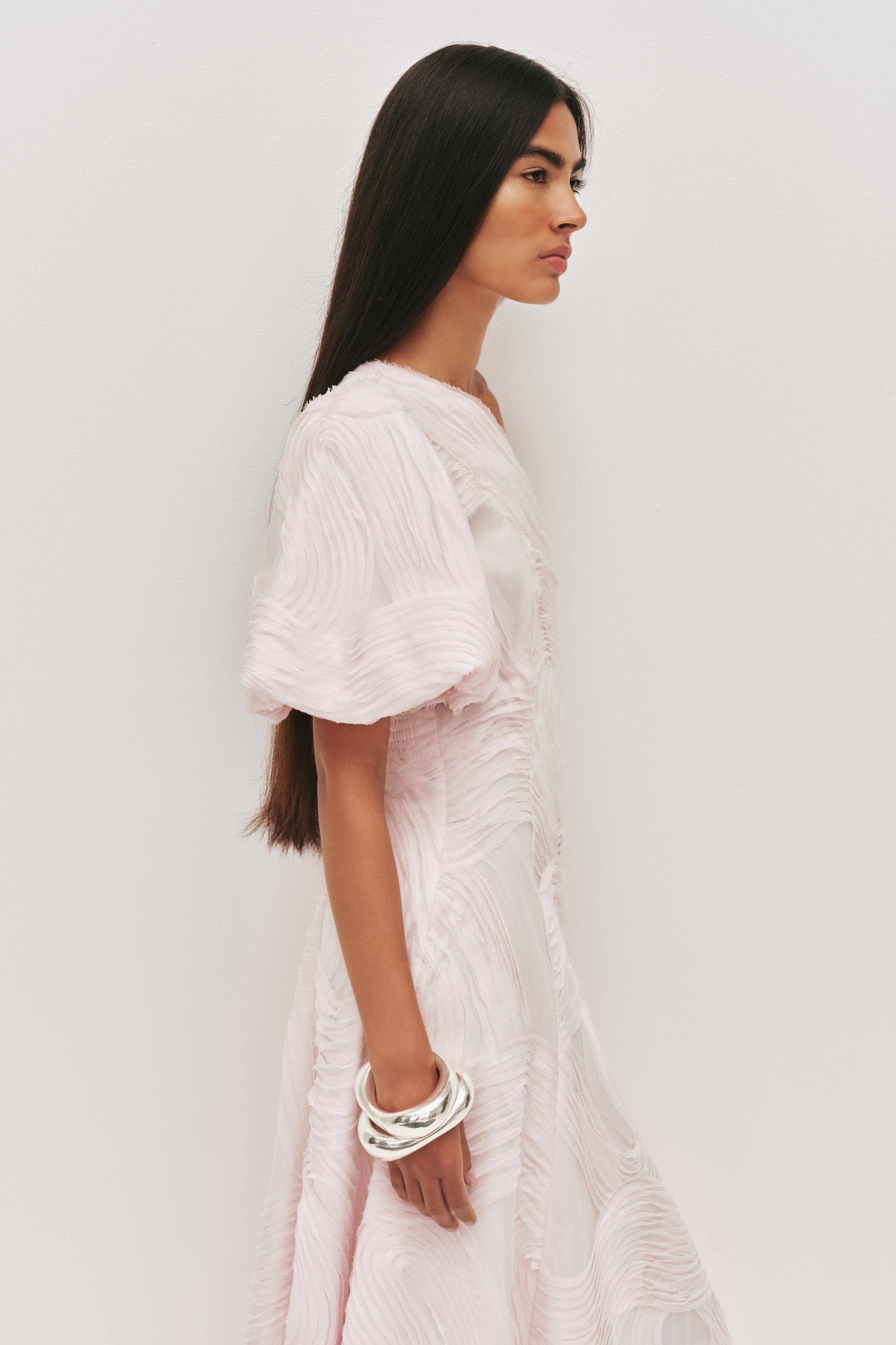 aje one shoulder dress Adelia Ruffle Midi Dress-LIGHT SKY BLUE / 4