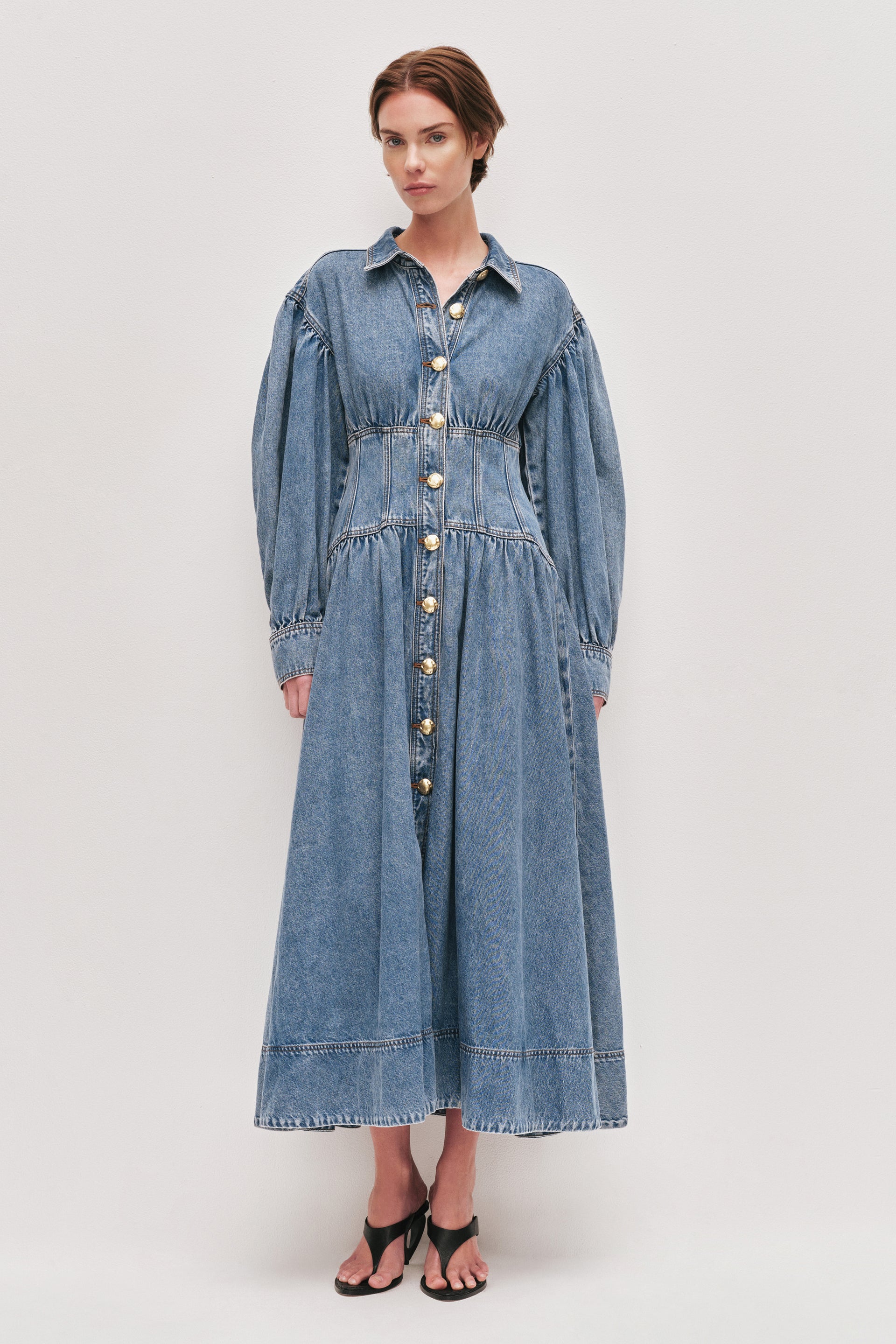 aje denim puff sleeve dress Harper Denim Mini Dress-CLASSIC WASH / 4