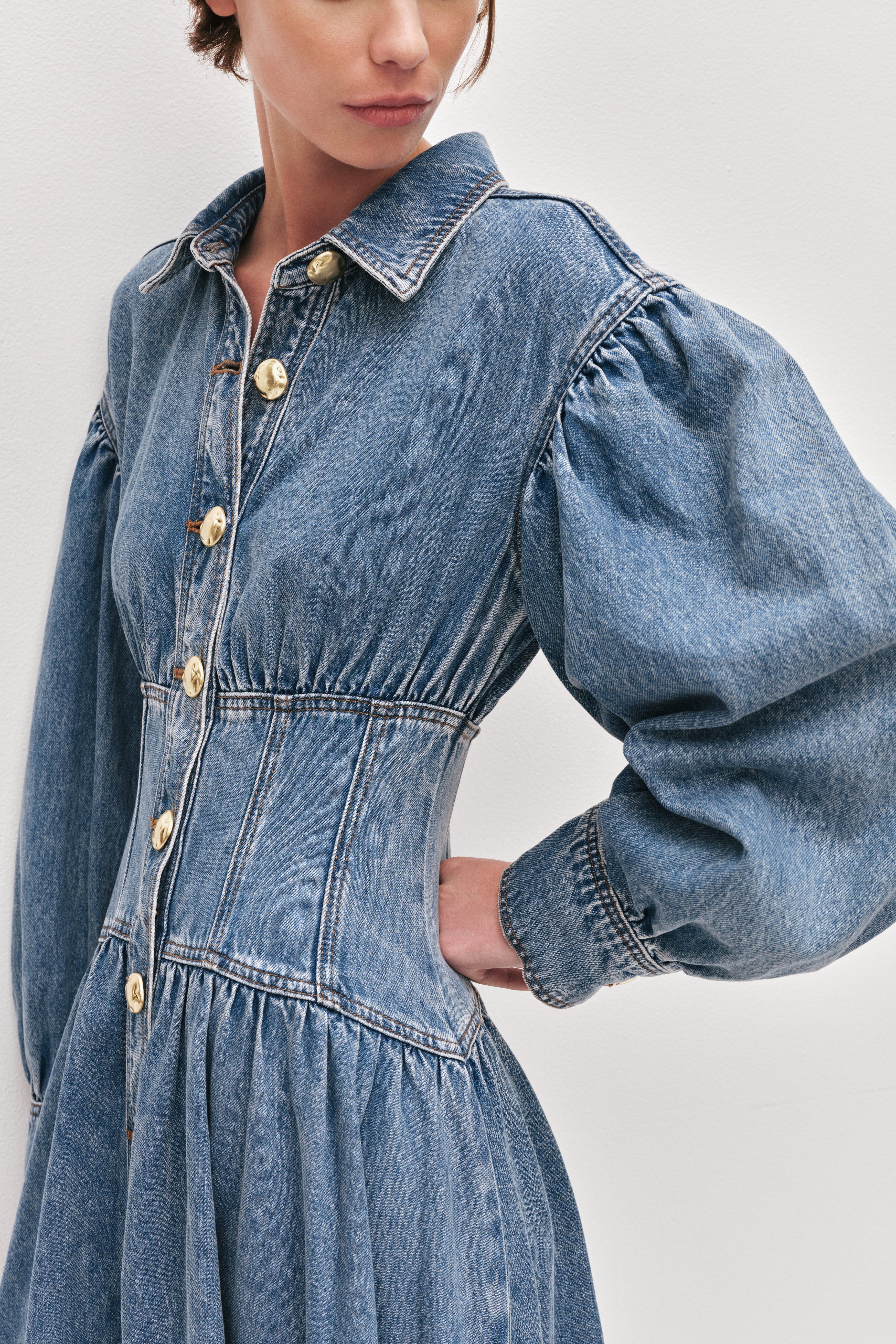 Lorraine Denim Midi Dress | Coastal Stone Wash | Aje – Aje