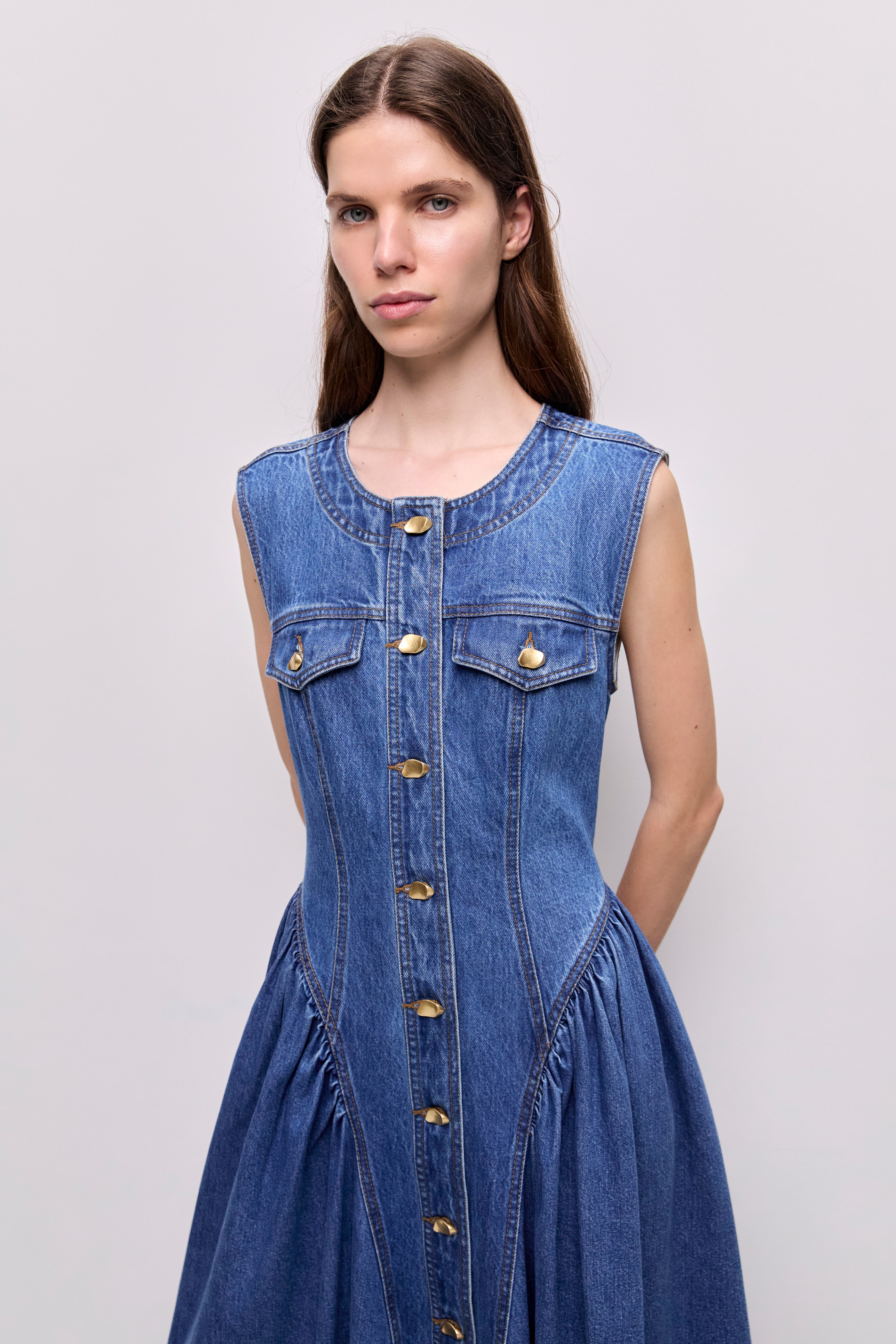 Loxley Denim Midi Dress | Mid Wash Blue