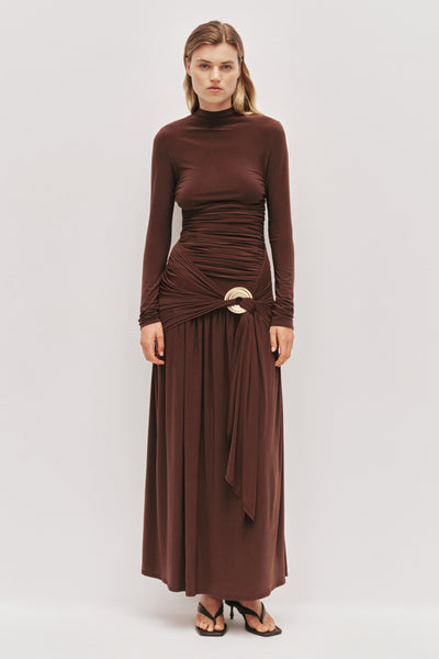 Selah Jersey Maxi Dress-DARK CHOCOLATE / XXS