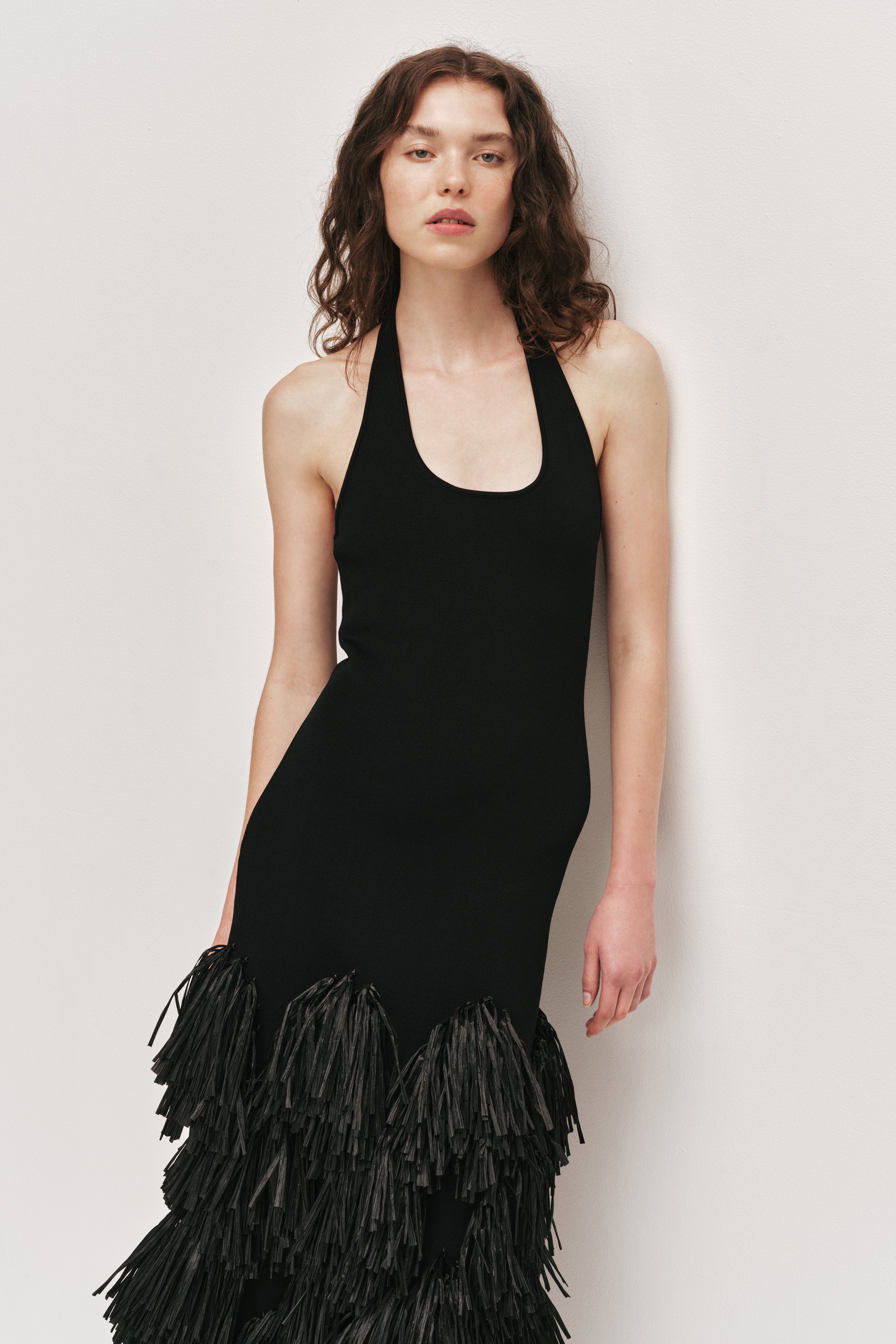 Elva Raffia Knit Midi Dress | Black