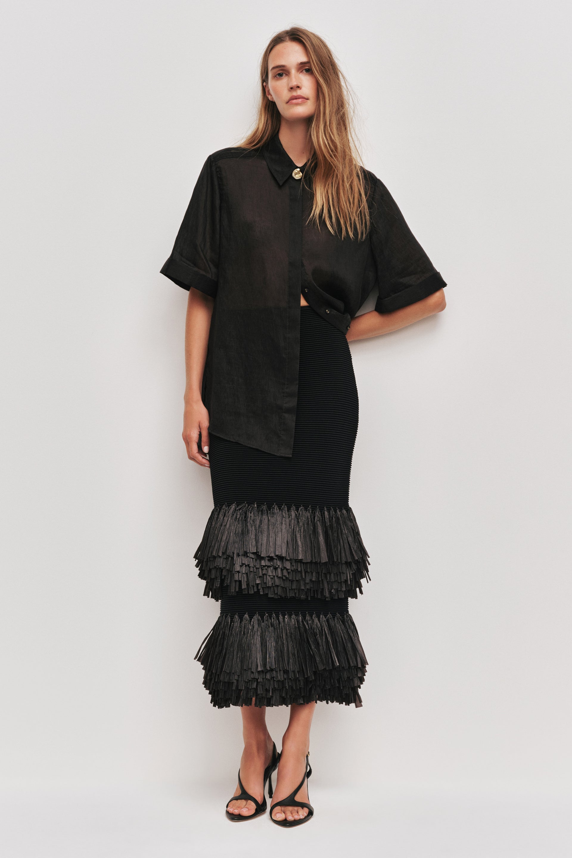 Agave Knit Raffia Midi Skirt-BLACK / XXS
