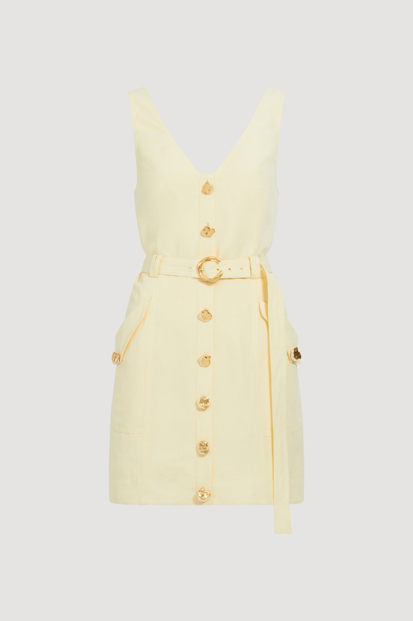 aje yellow denim dress Ambie Mini Dress | Butter Yellow