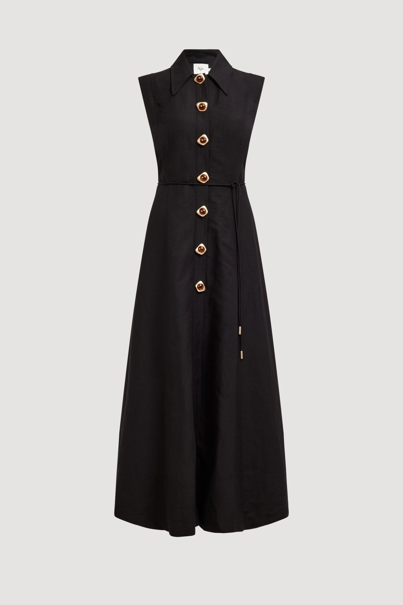 aje black midi dress Fallingwater Ruched Midi Dress-BLACK / 6