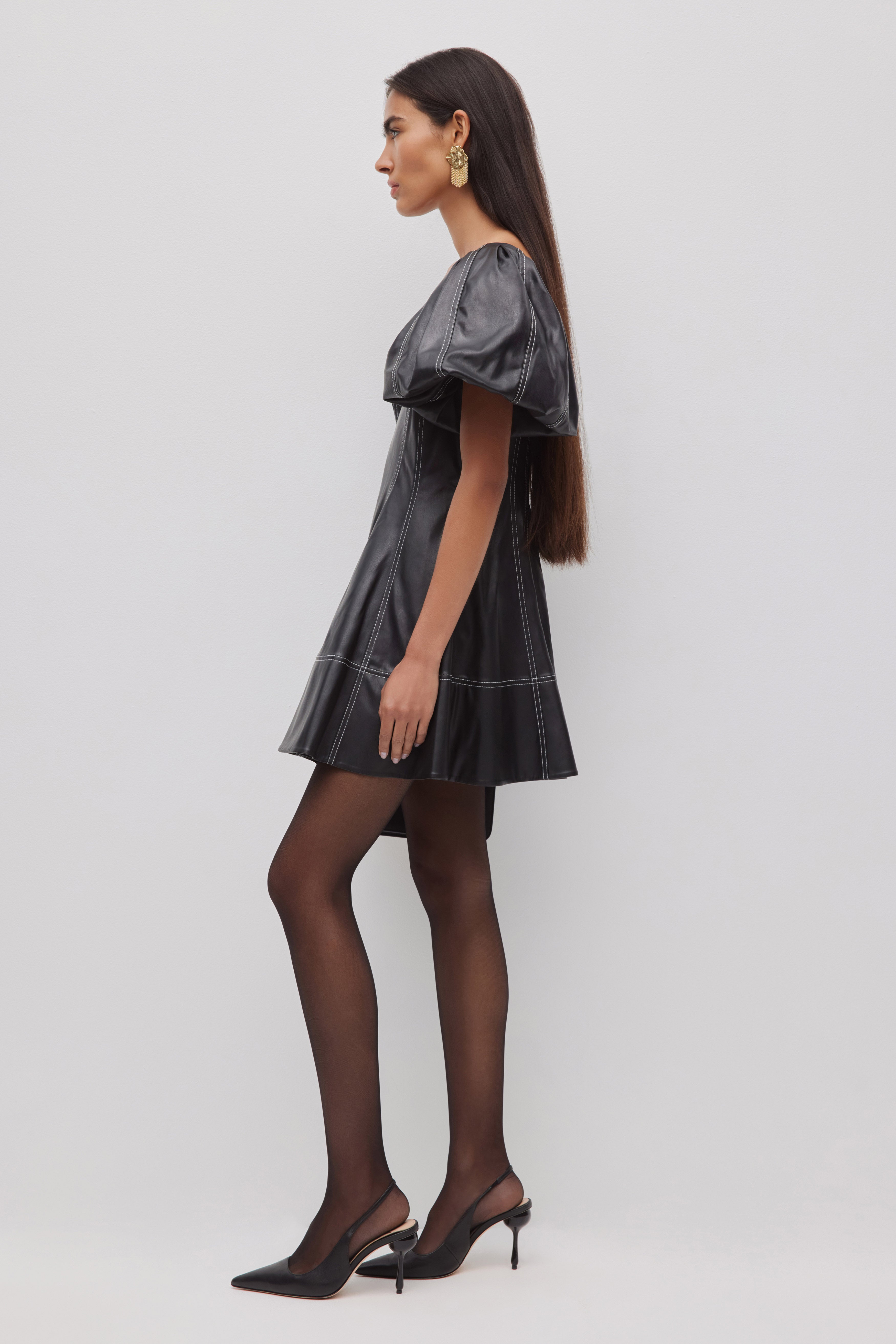 aje black puff sleeve dress Ether Puff Sleeve Mini Dress-BLACK / 4