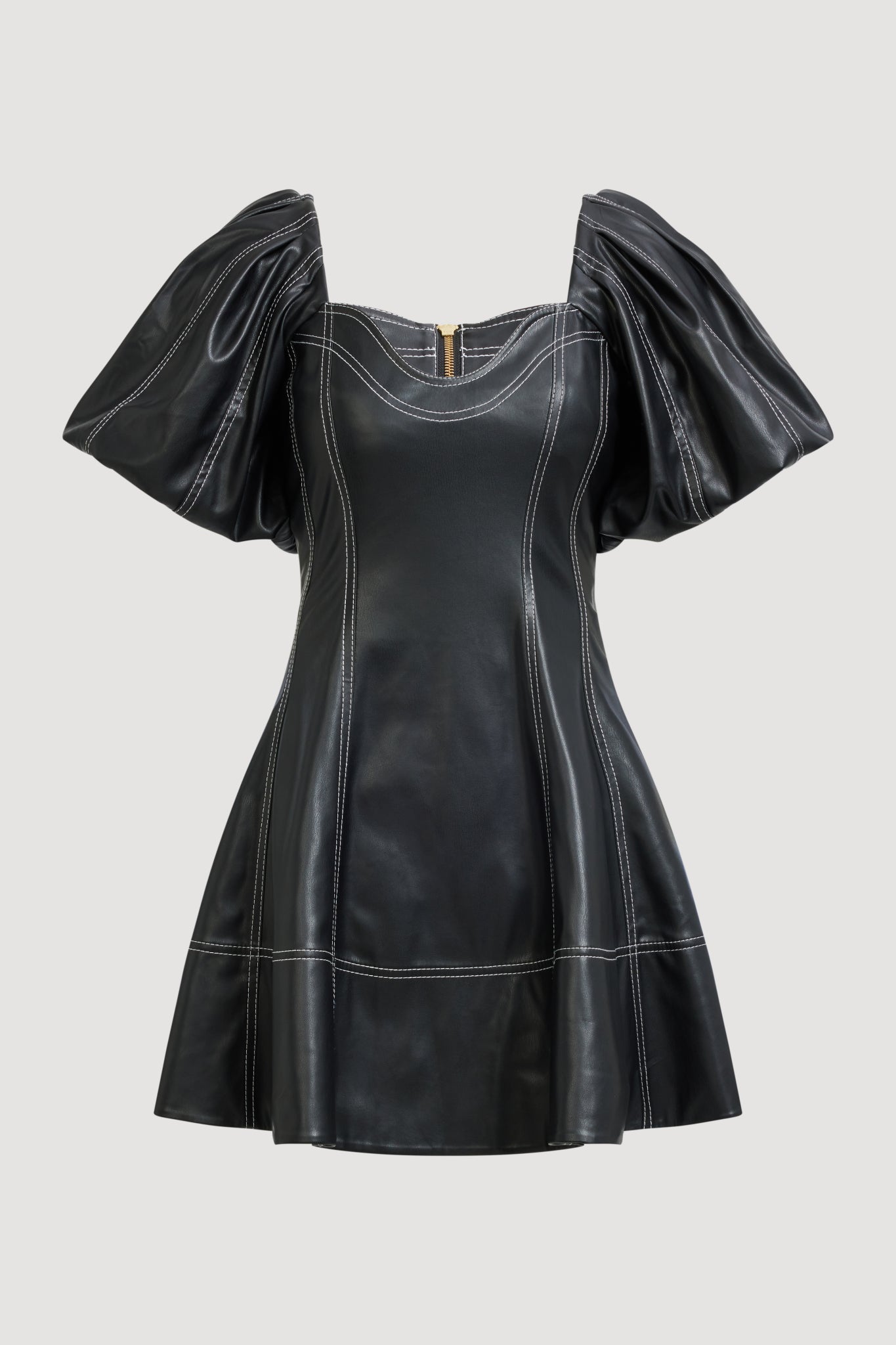 aje black puff sleeve dress Casa Puff Sleeve Midi Dress-BLACK / 4