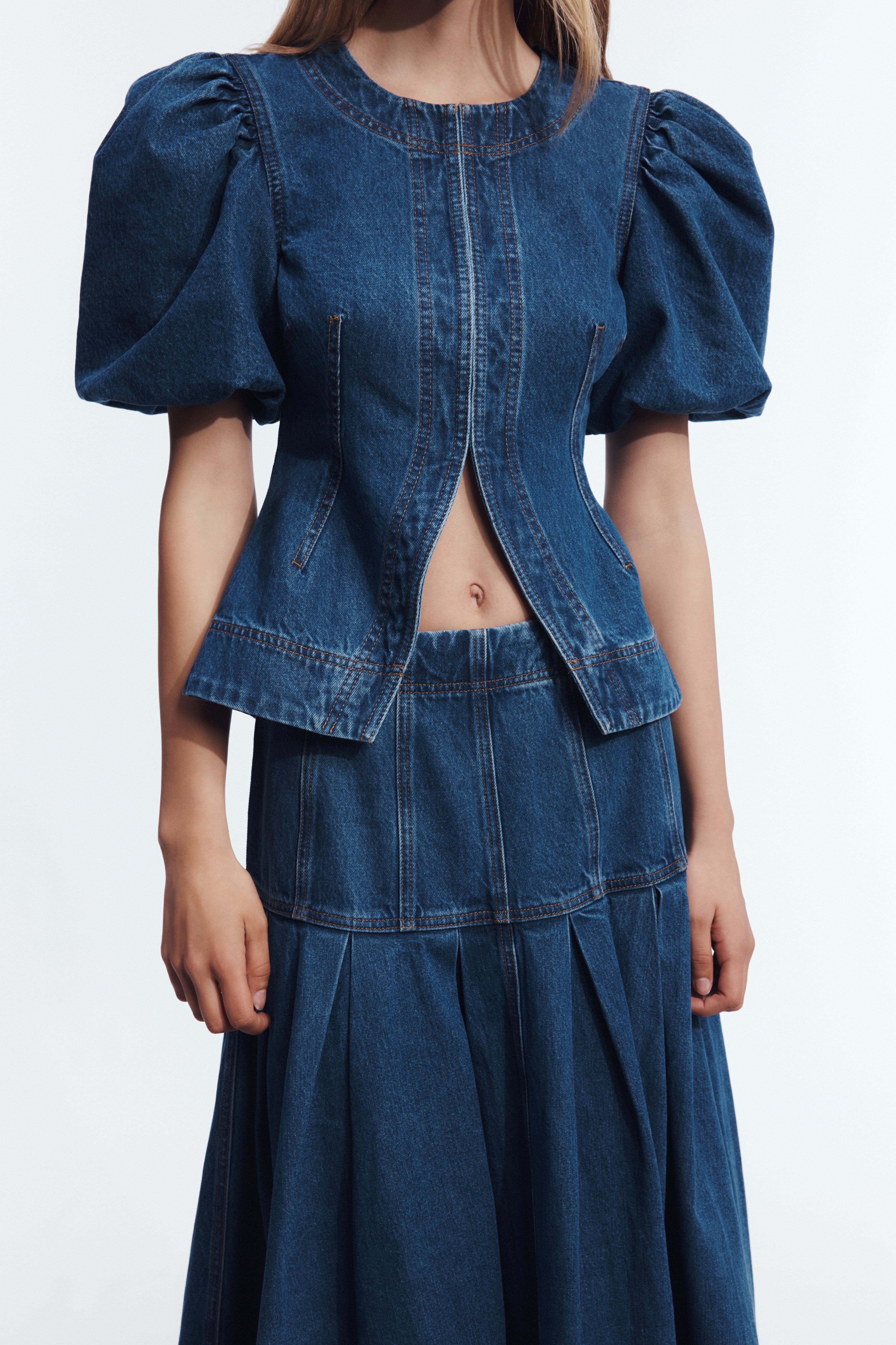 Viva Puff Sleeve Denim Top