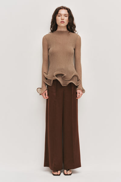 Ciela Ruffle Knit Top | Burnished Gold | Aje – Aje International