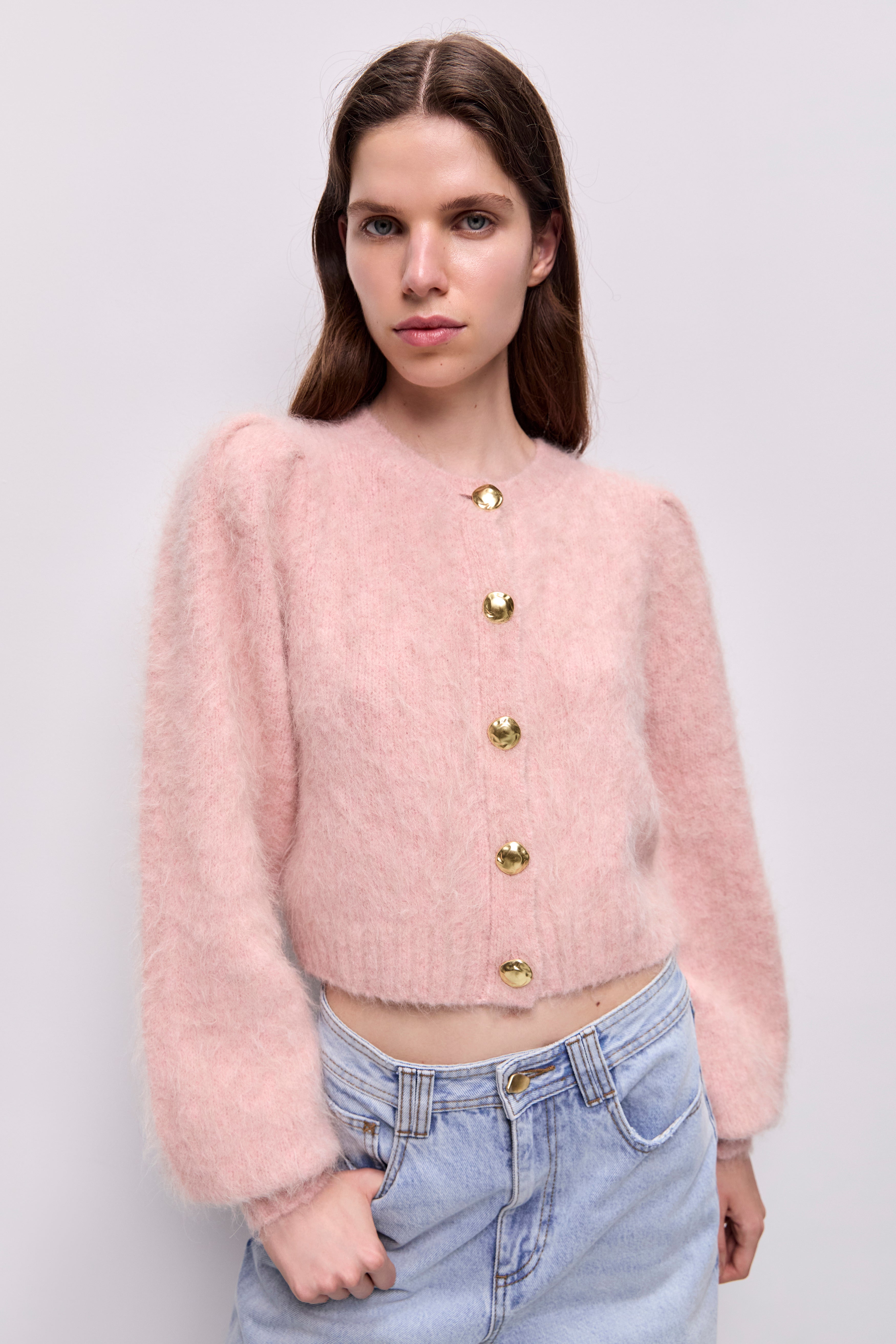 Rene✨パフスリーブカーディガン36 Renee Fluffy Cardigan | Stone Rose | Aje – Aje International