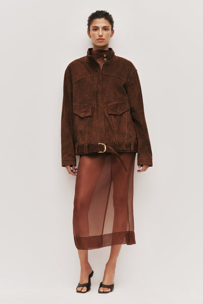Anisa Suede Leather Jacket | Chocolate | Aje – Aje International
