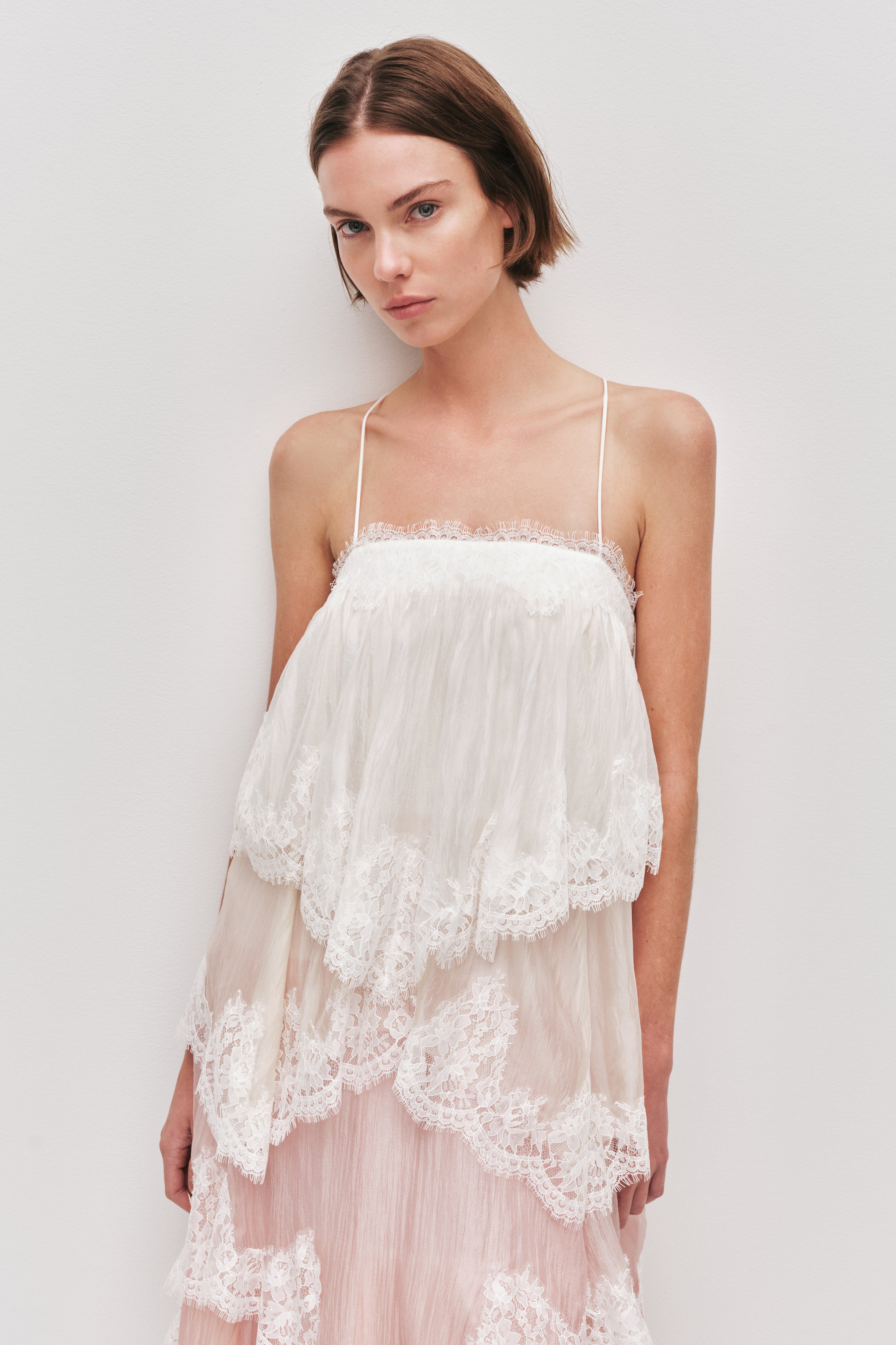 aje lace dress Ophelia lace-trimmed ruffled chiffon gown - pink