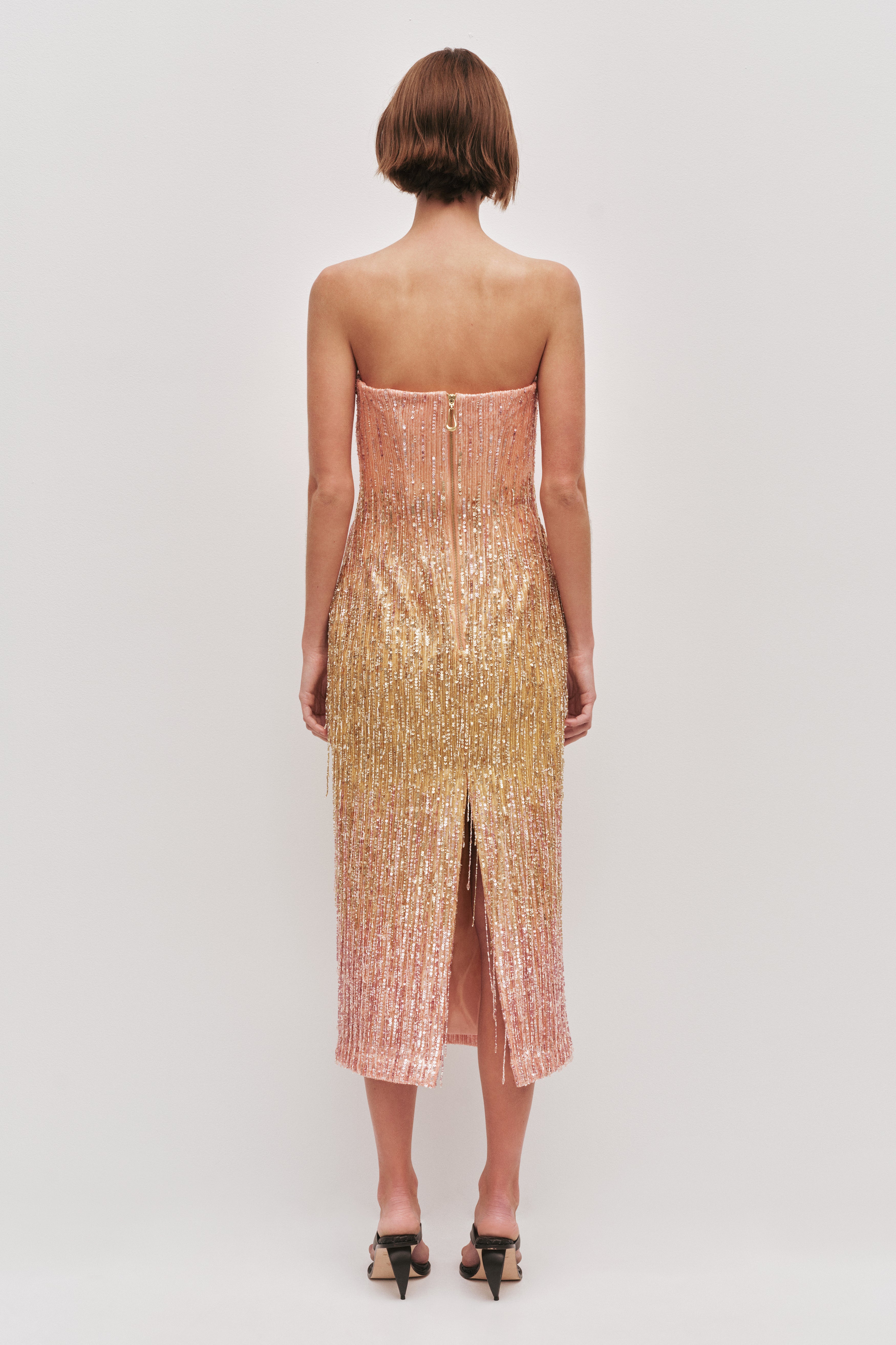 aje gold sequin dress Amulet Sequin Midi Dress-AURORA / 4