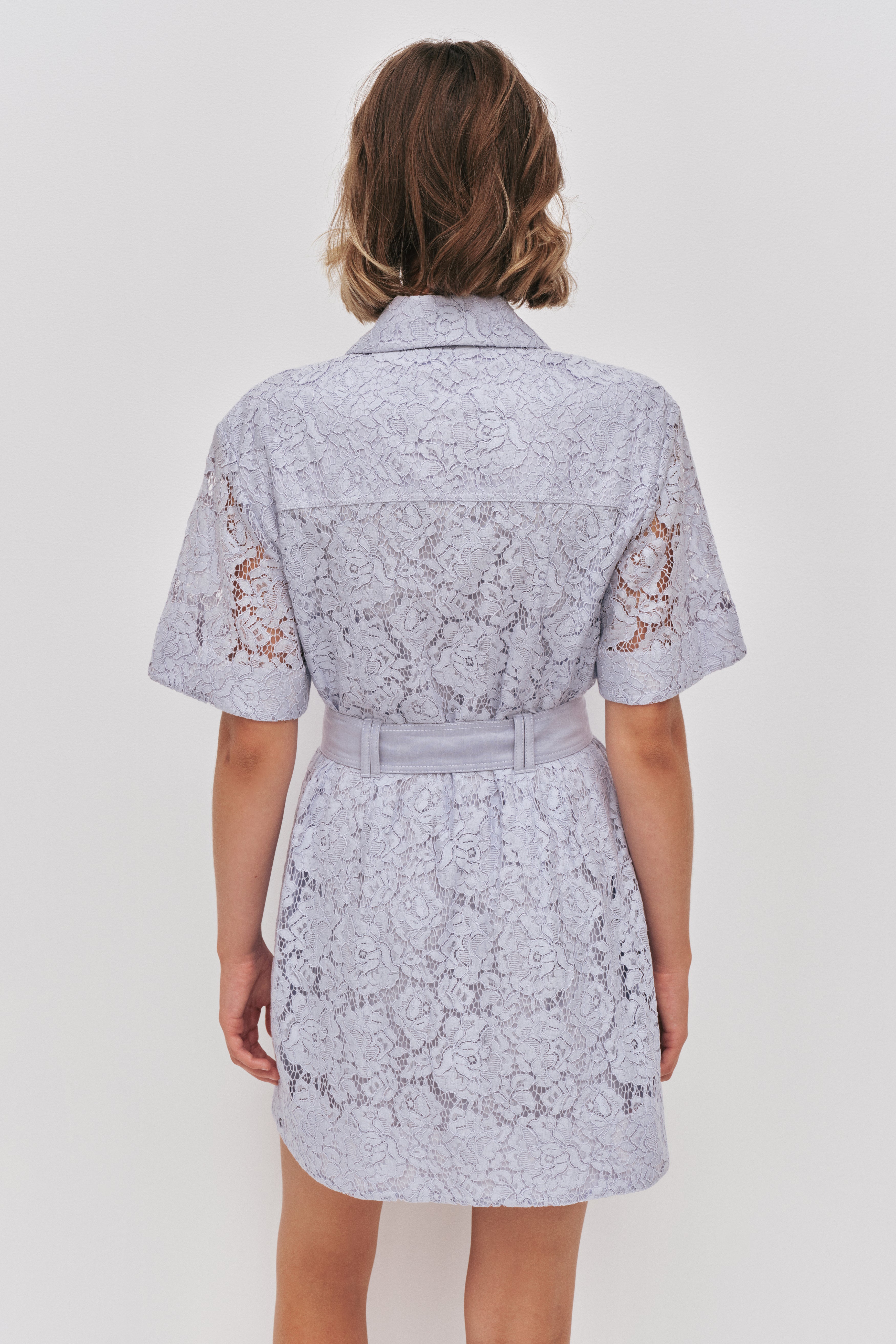 Mystic Lace Mini Shirt Dress | Periwinkle